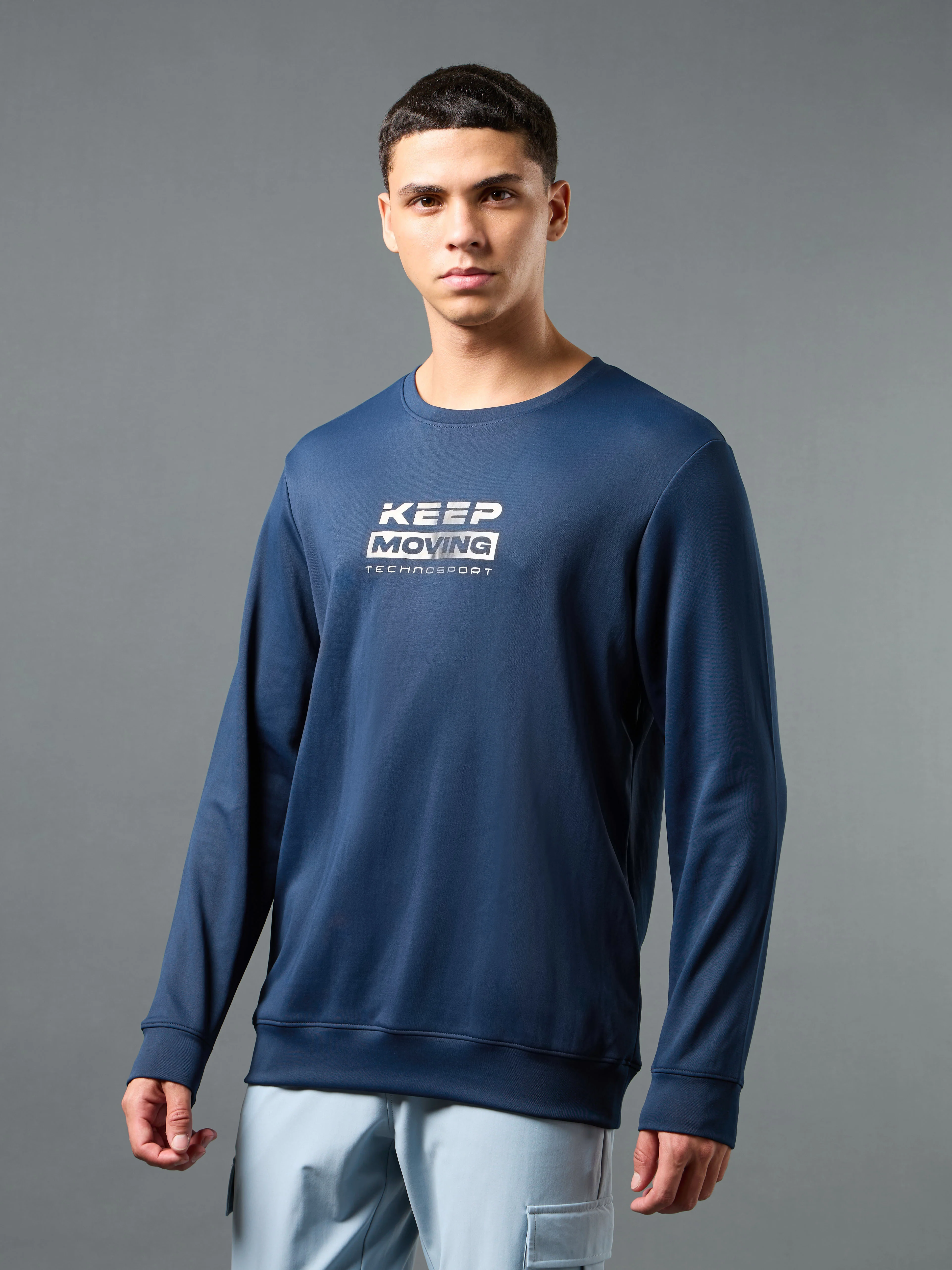 Men Printed Slim Fit Crew Neck Sweatshirt with ELASTO PLUS - Image 3