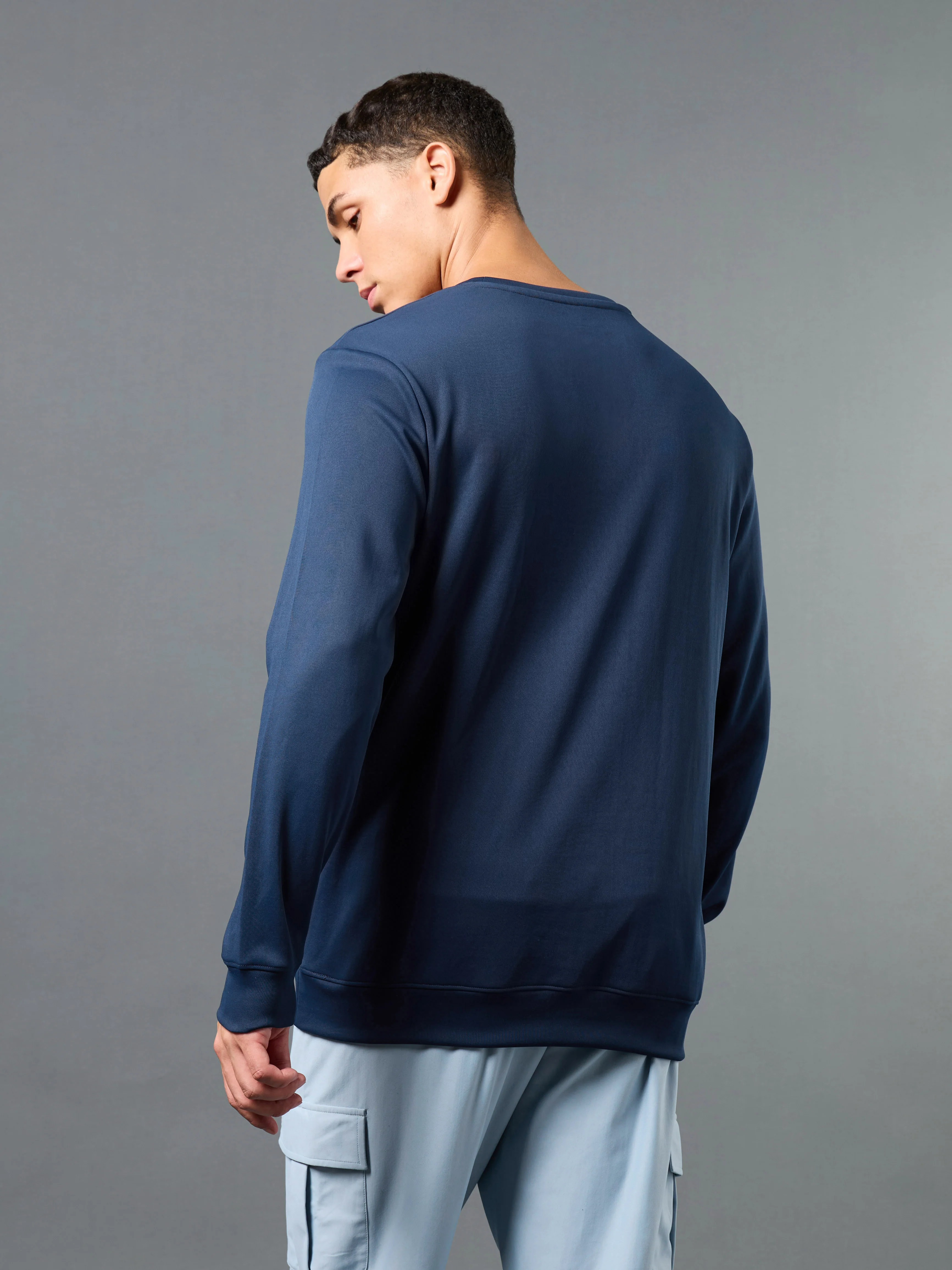 Men Printed Slim Fit Crew Neck Sweatshirt with ELASTO PLUS - Image 4