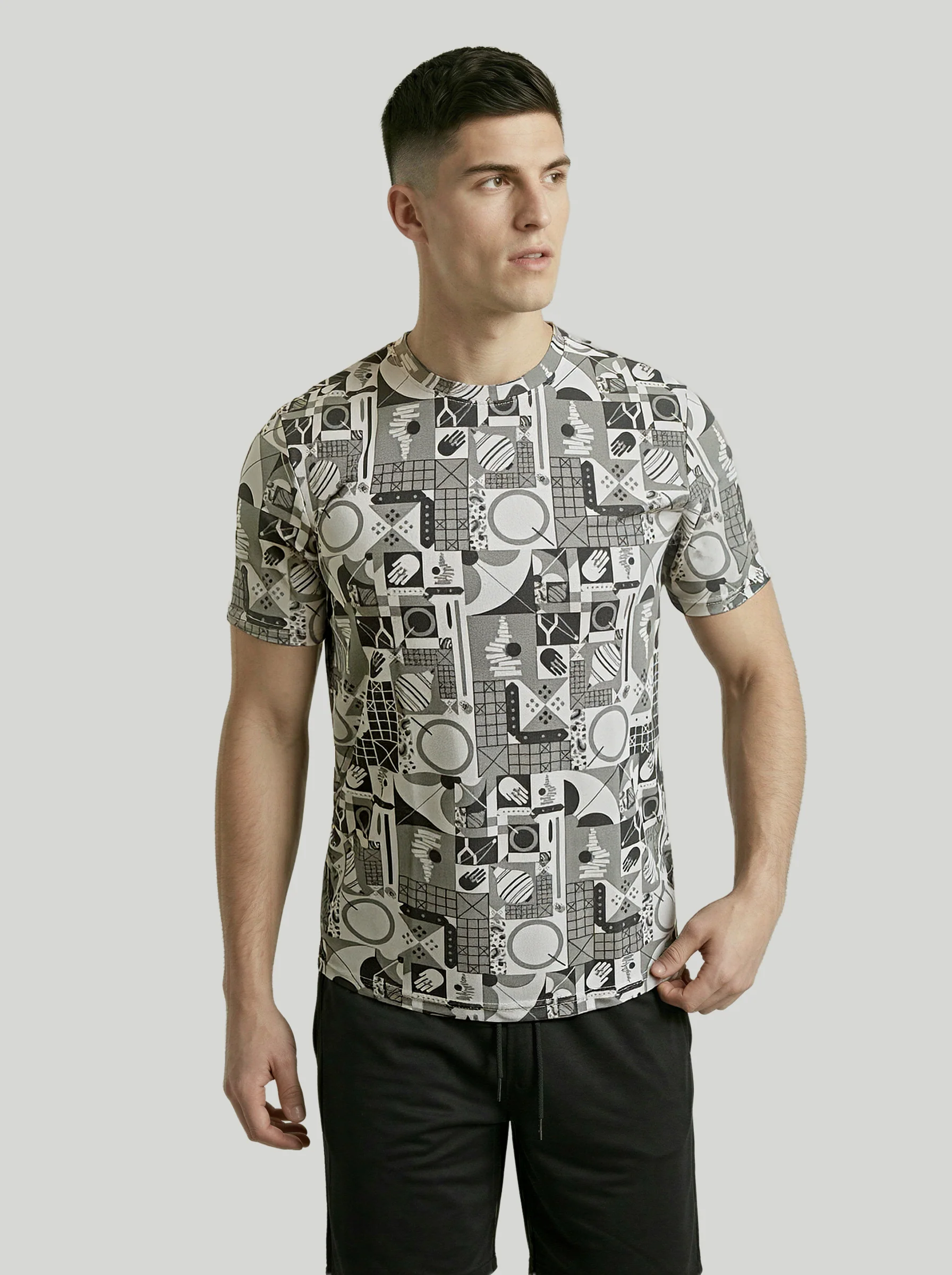 Men Printed Slim Fit Crew Neck T-shirt with MATPIQ - Image 2