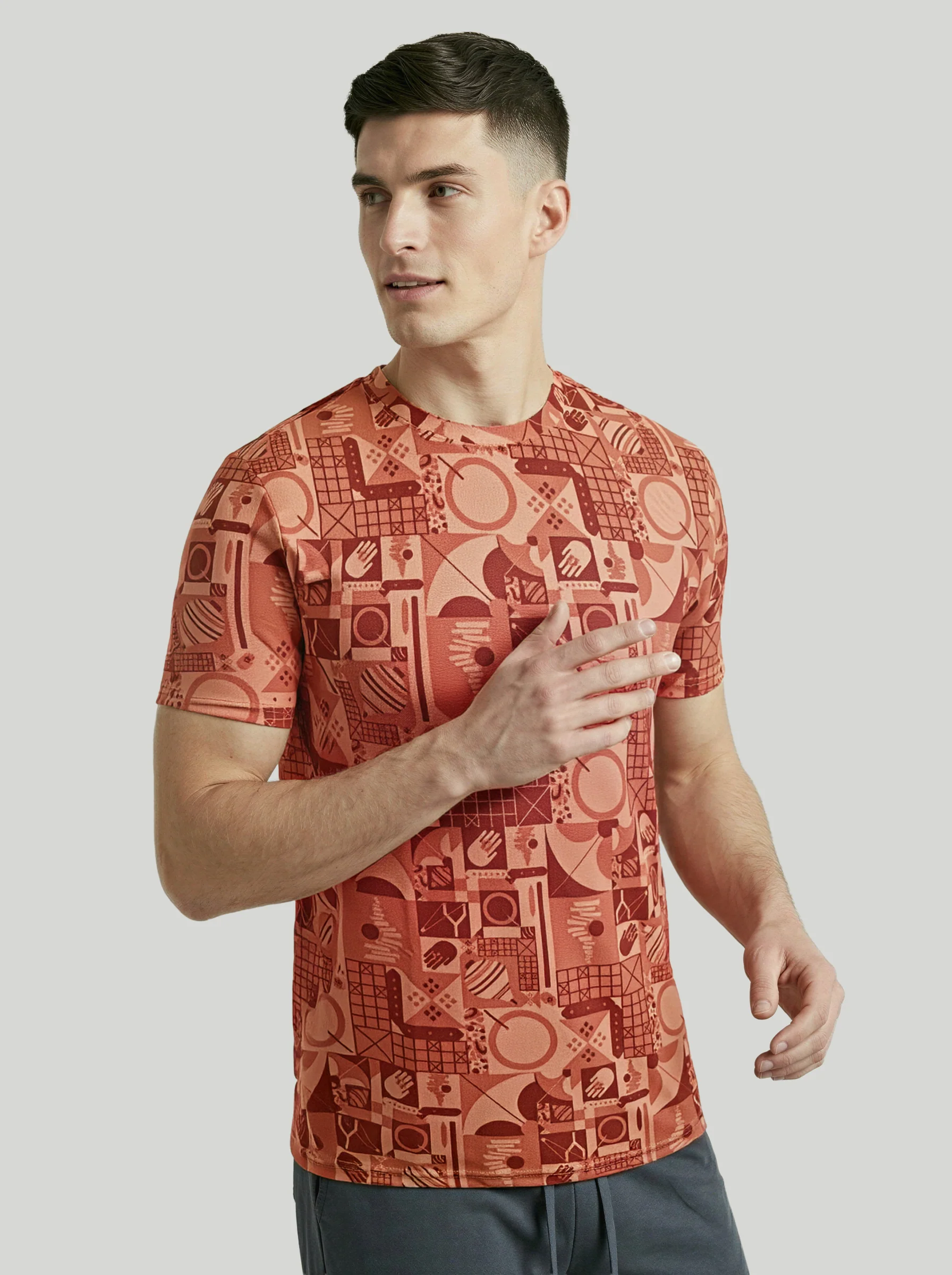 Men Printed Slim Fit Crew Neck T-shirt with MATPIQ