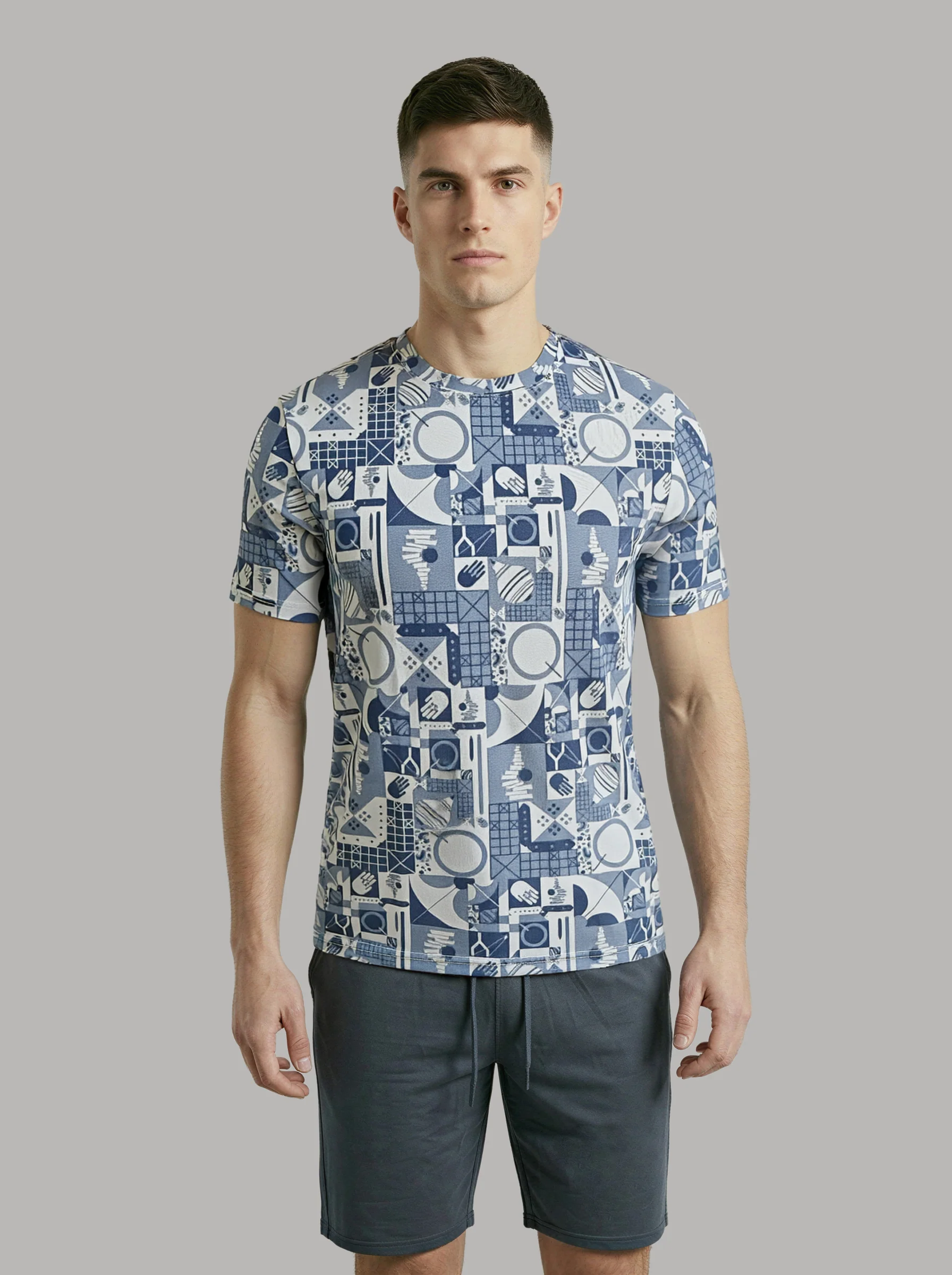 Men Printed Slim Fit Crew Neck T-shirt with MATPIQ - Image 2
