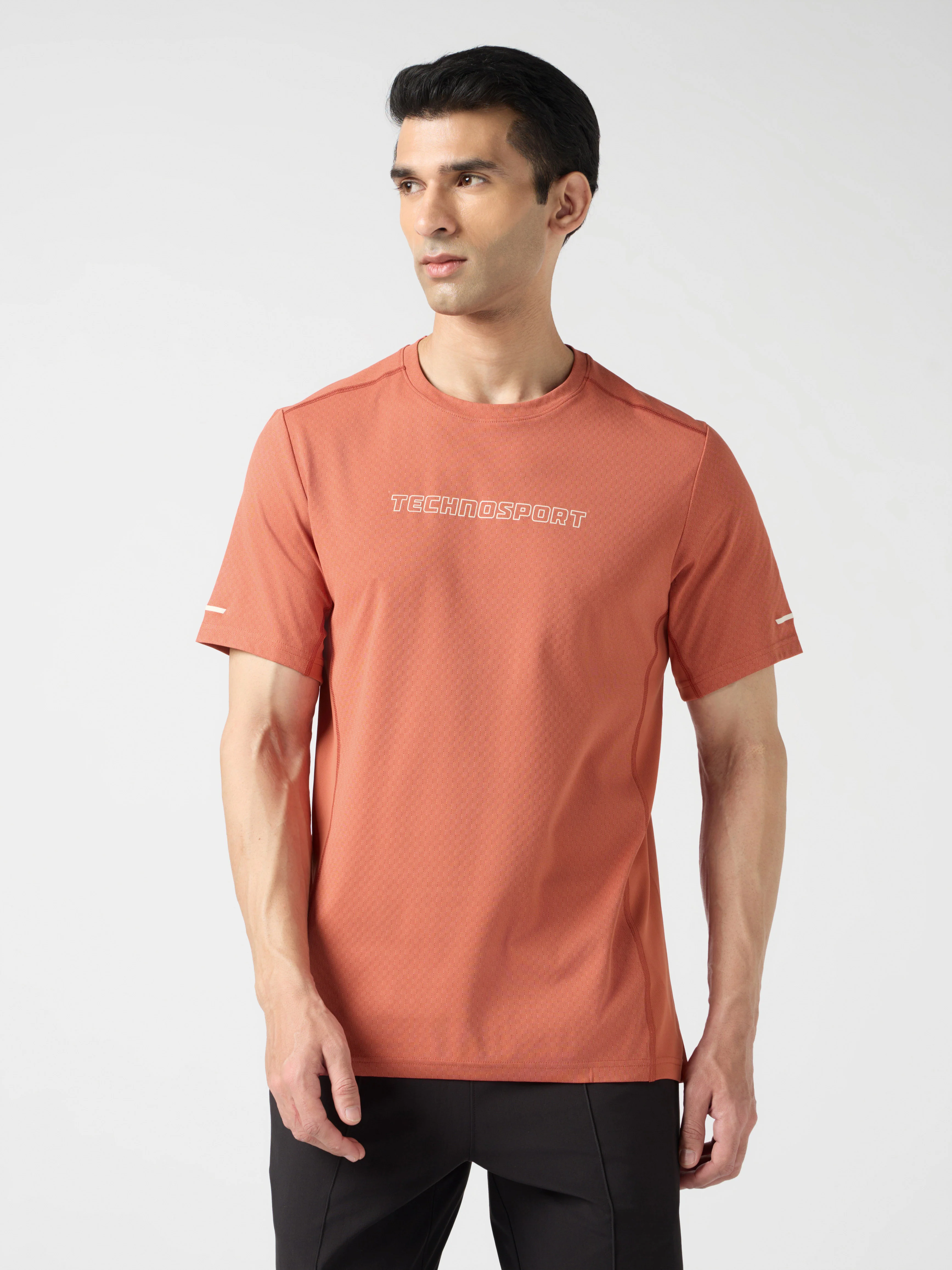 Men Printed Slim Fit Henley Neck Sports T-Shirt with ELASTOLITE - Image 2