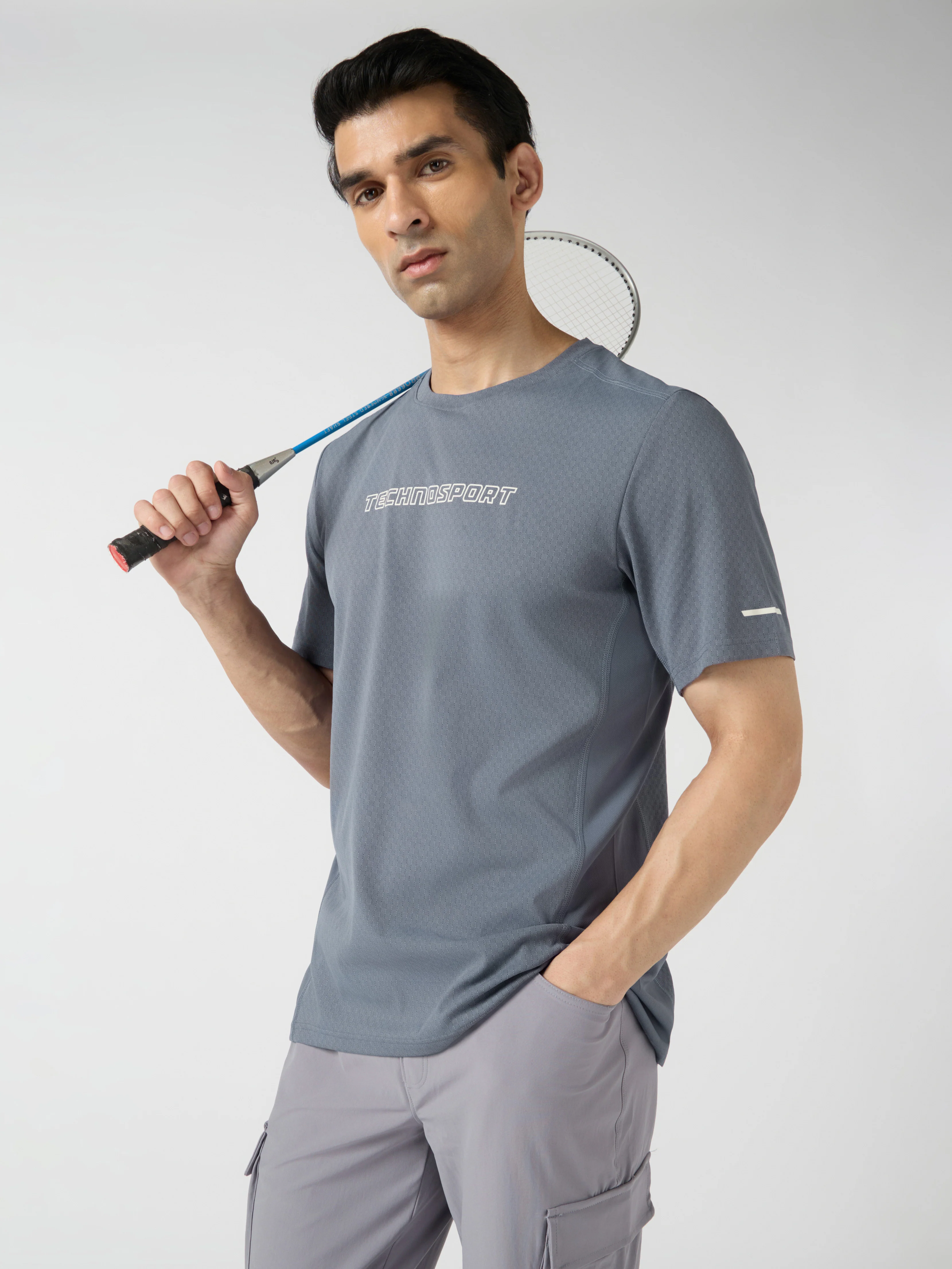 Men Printed Slim Fit Henley Neck Sports T-Shirt with ELASTOLITE