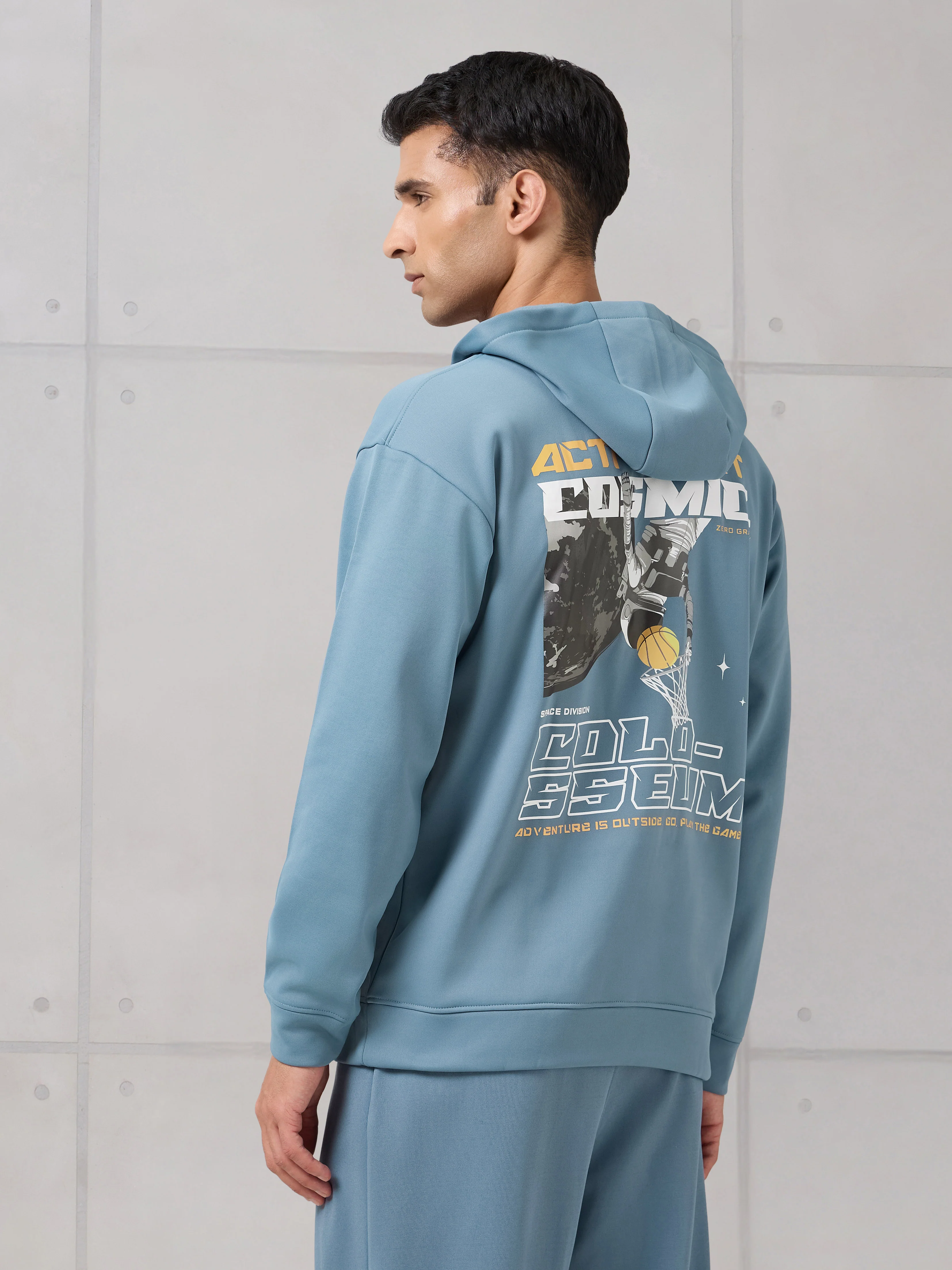 Men Hooded Slim Fit Printed Active Out Sweatshirt with TECHNOWARM+ - Image 3
