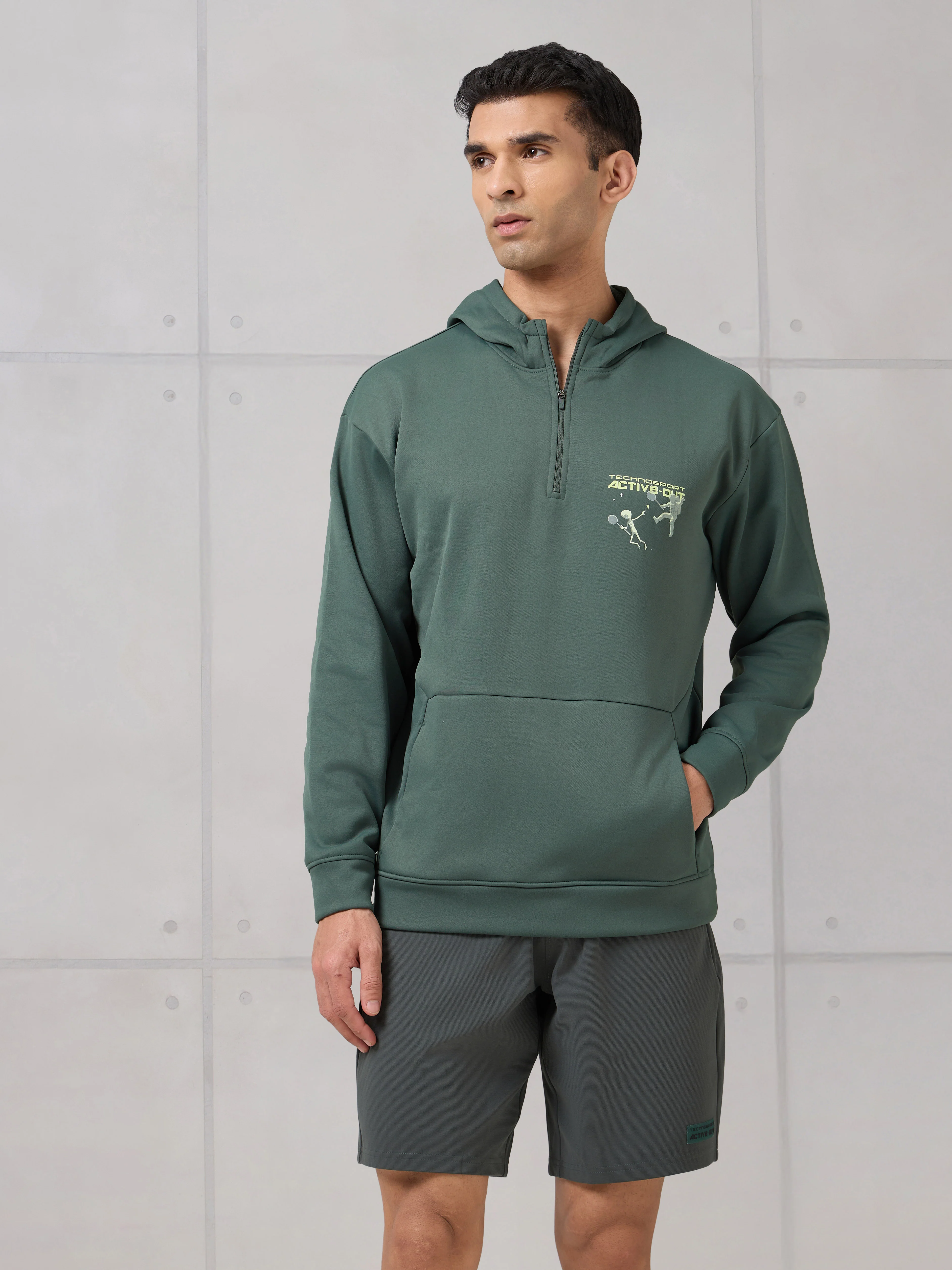 Men Hooded Slim Fit Printed Active Out Sweatshirt with TECHNOWARM+ - Image 2