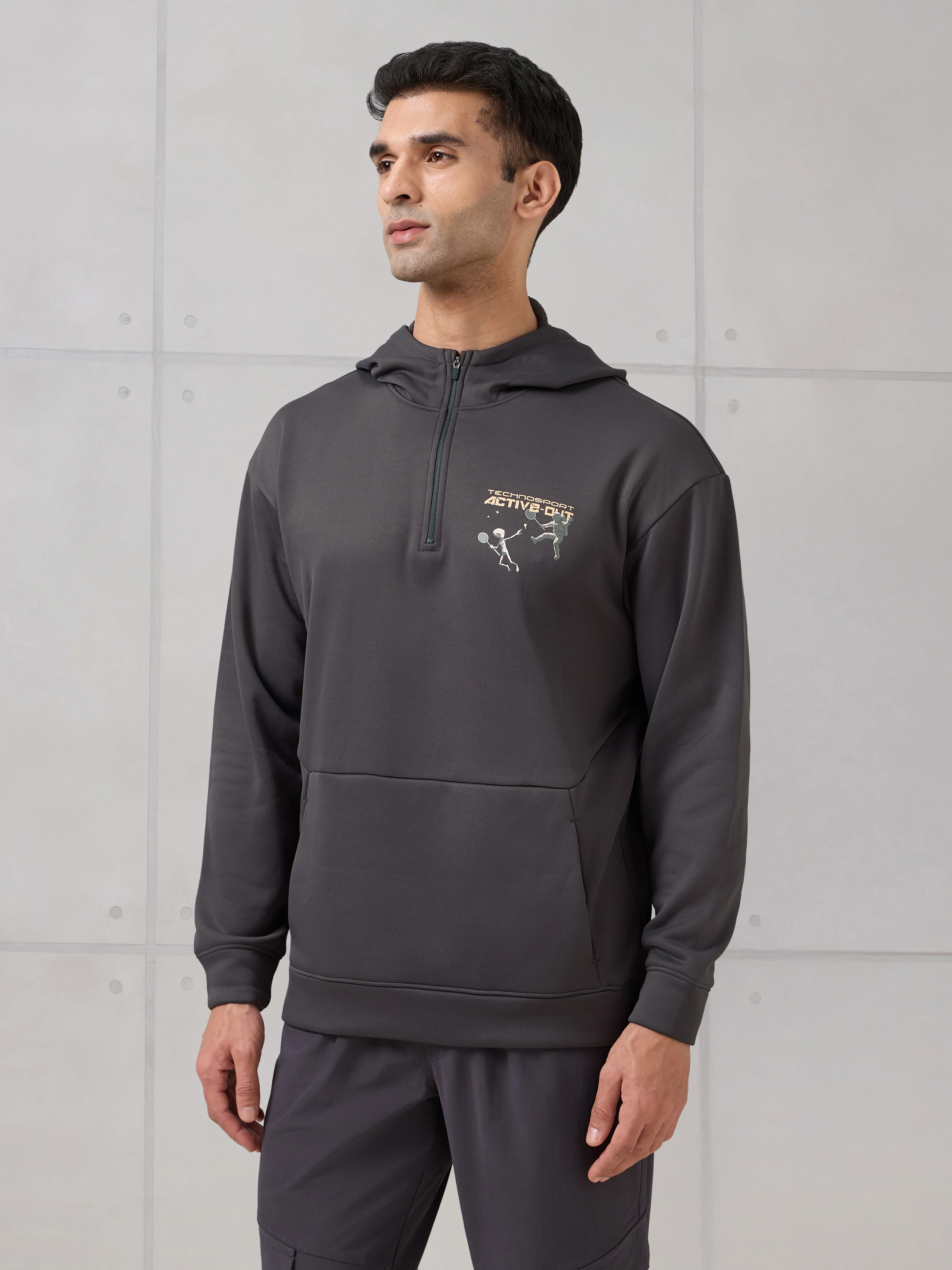 Men Hooded Slim Fit Printed Active Out Sweatshirt with TECHNOWARM+ - Image 2