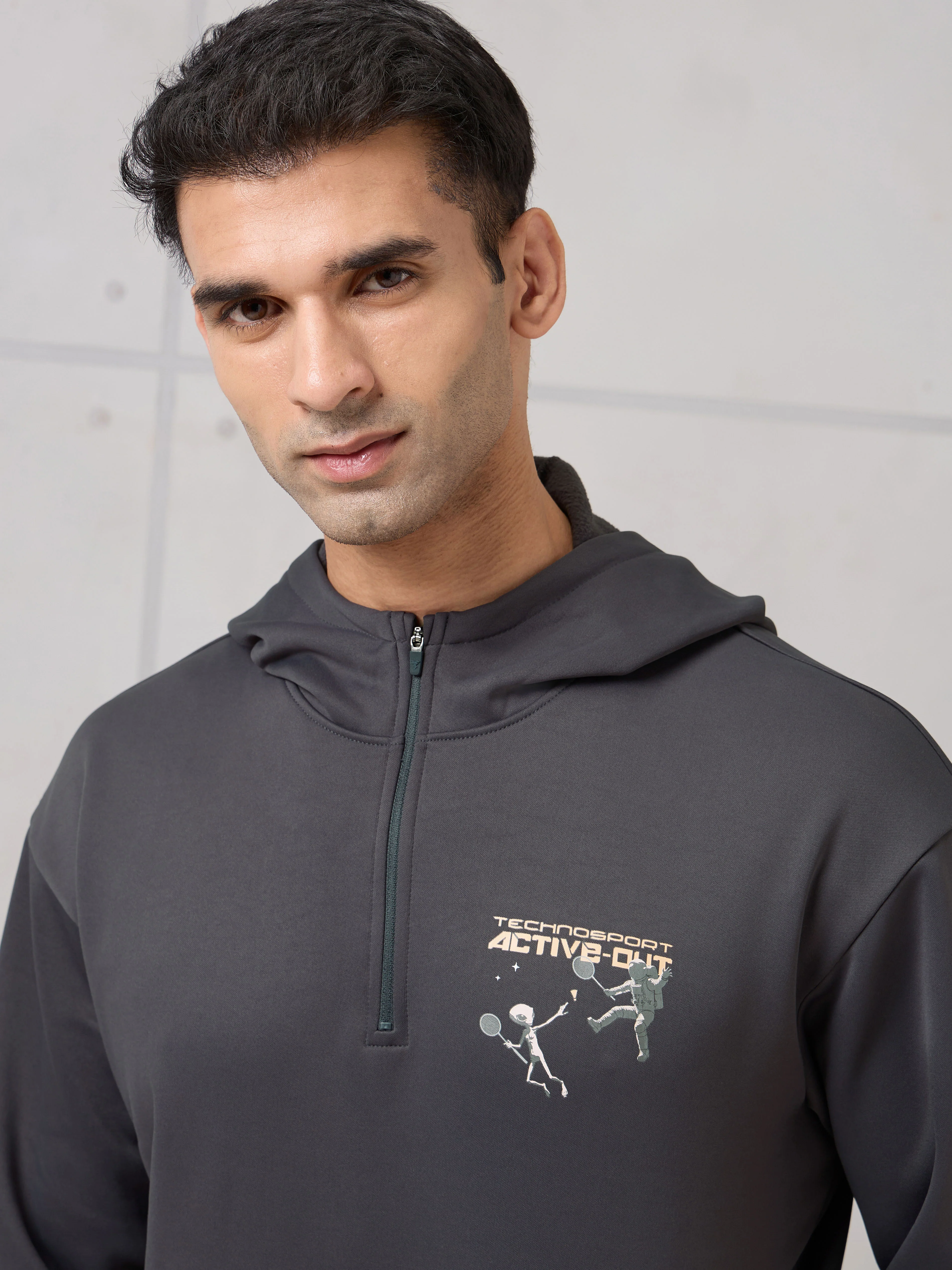 Men Hooded Slim Fit Printed Active Out Sweatshirt with TECHNOWARM+ - Image 6