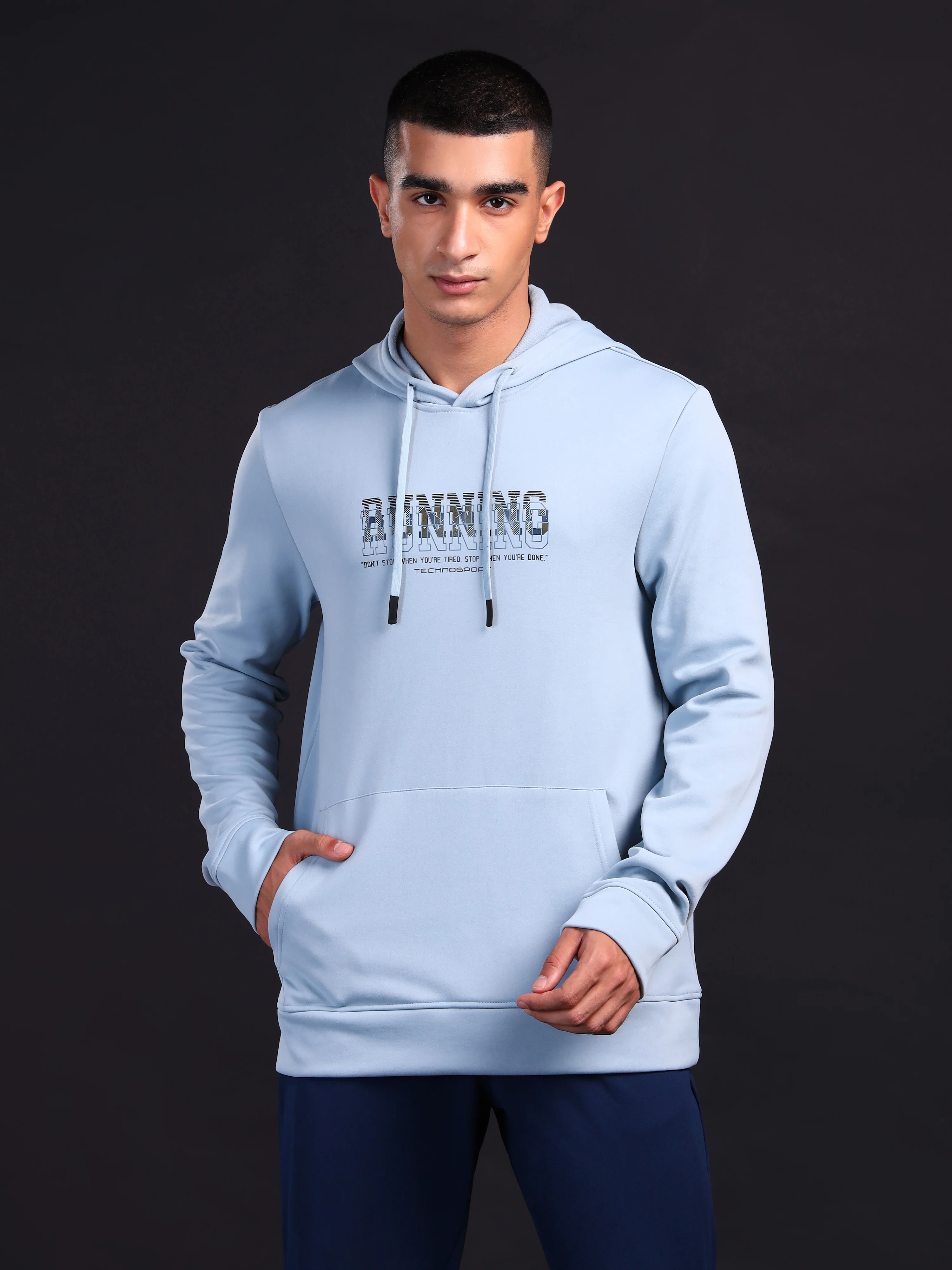 Men Printed Slim Fit Hooded Sweatshirt with TECHNOWARM+ - Image 2