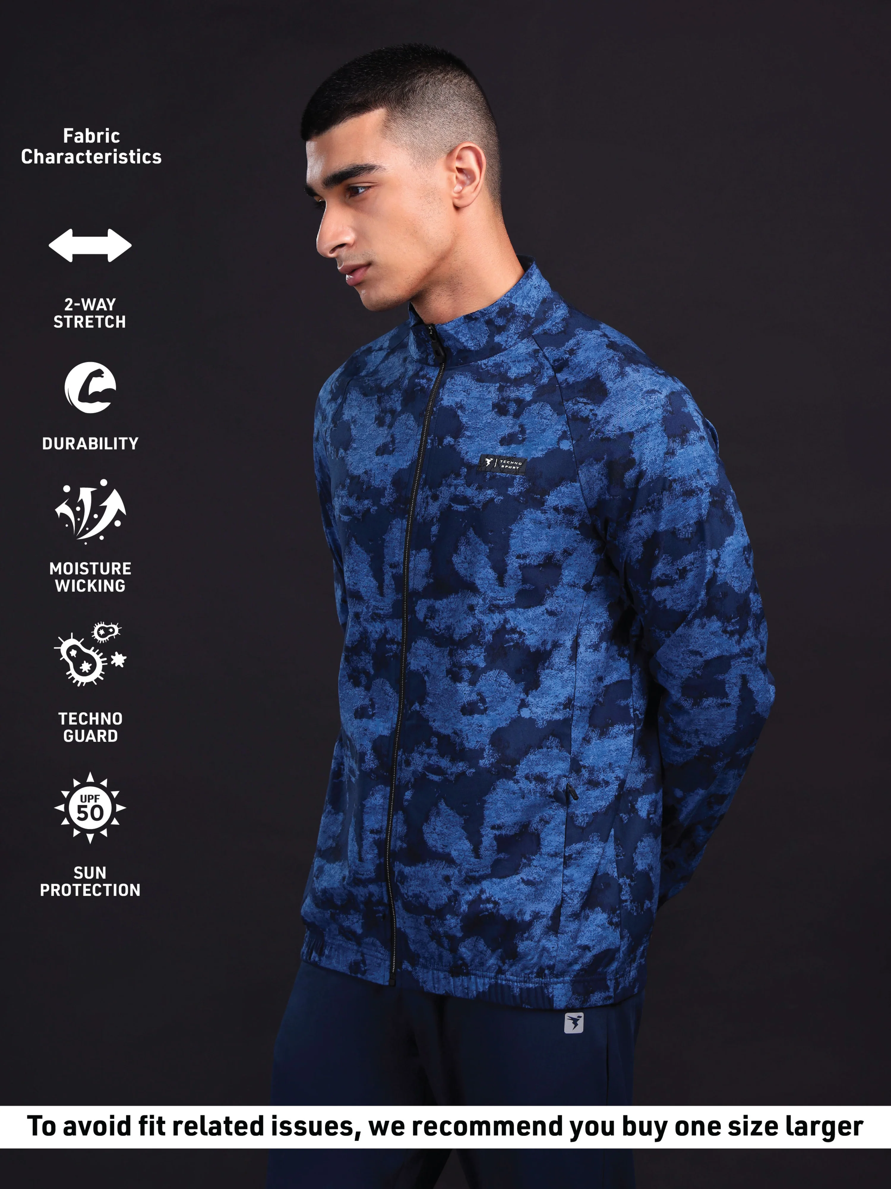 Men Printed Slim Fit Mock Neck Jacket with TS FLEXI - Image 5