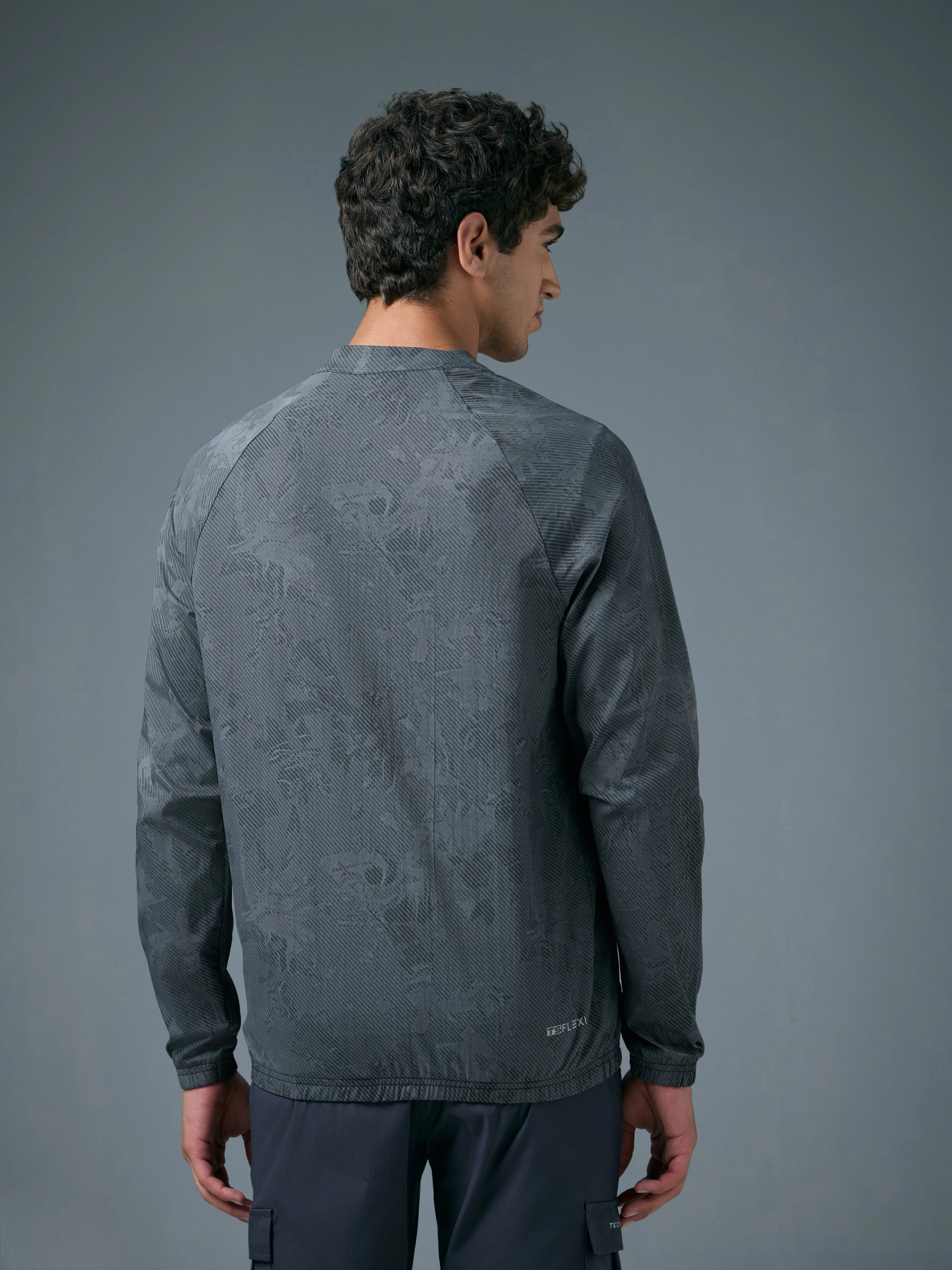 Men Printed Slim Fit Mock Neck Jacket with TS FLEXI - Image 3