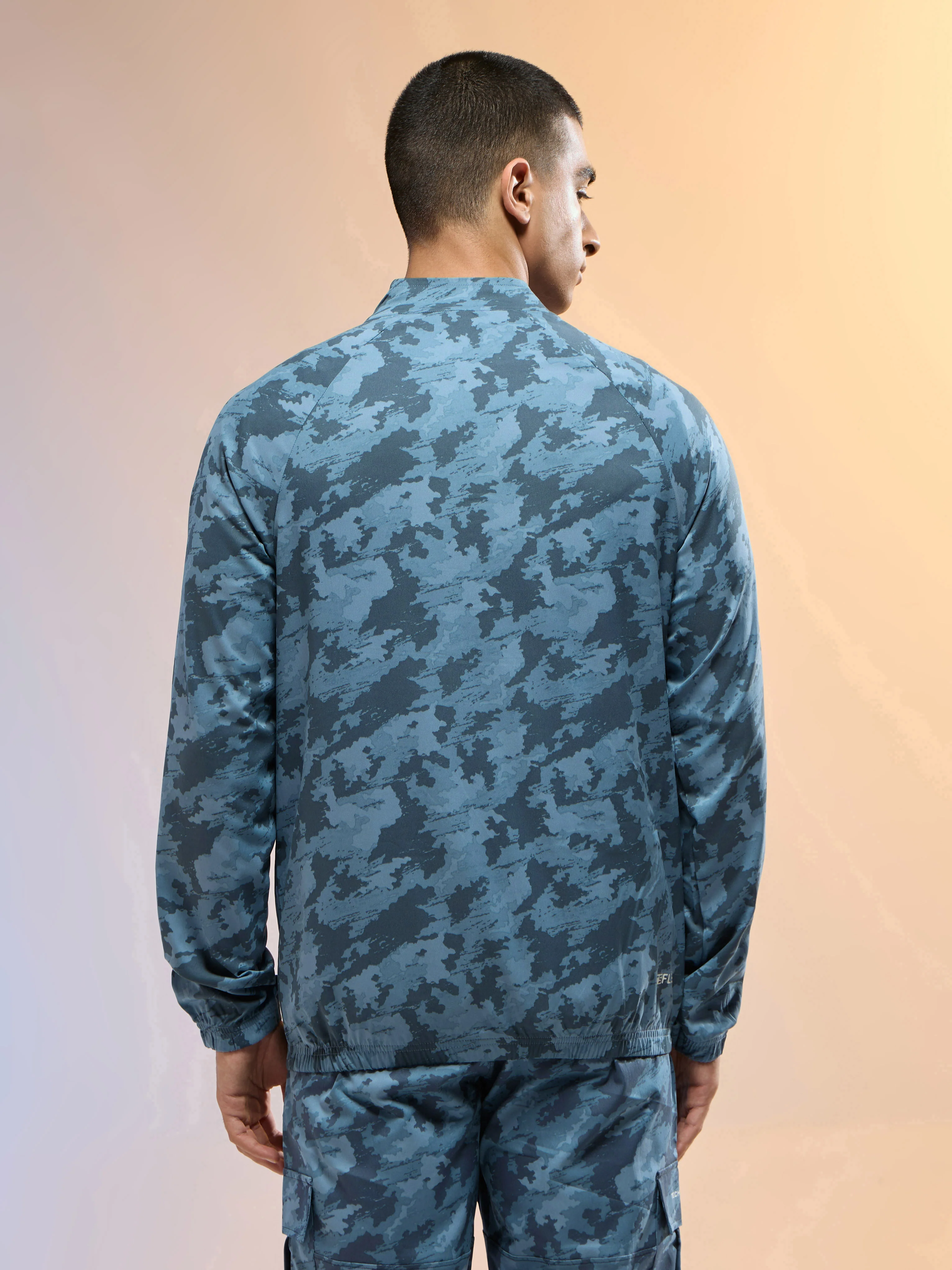 Men Printed Slim Fit Mock Neck Jacket with TS FLEXI - Image 2
