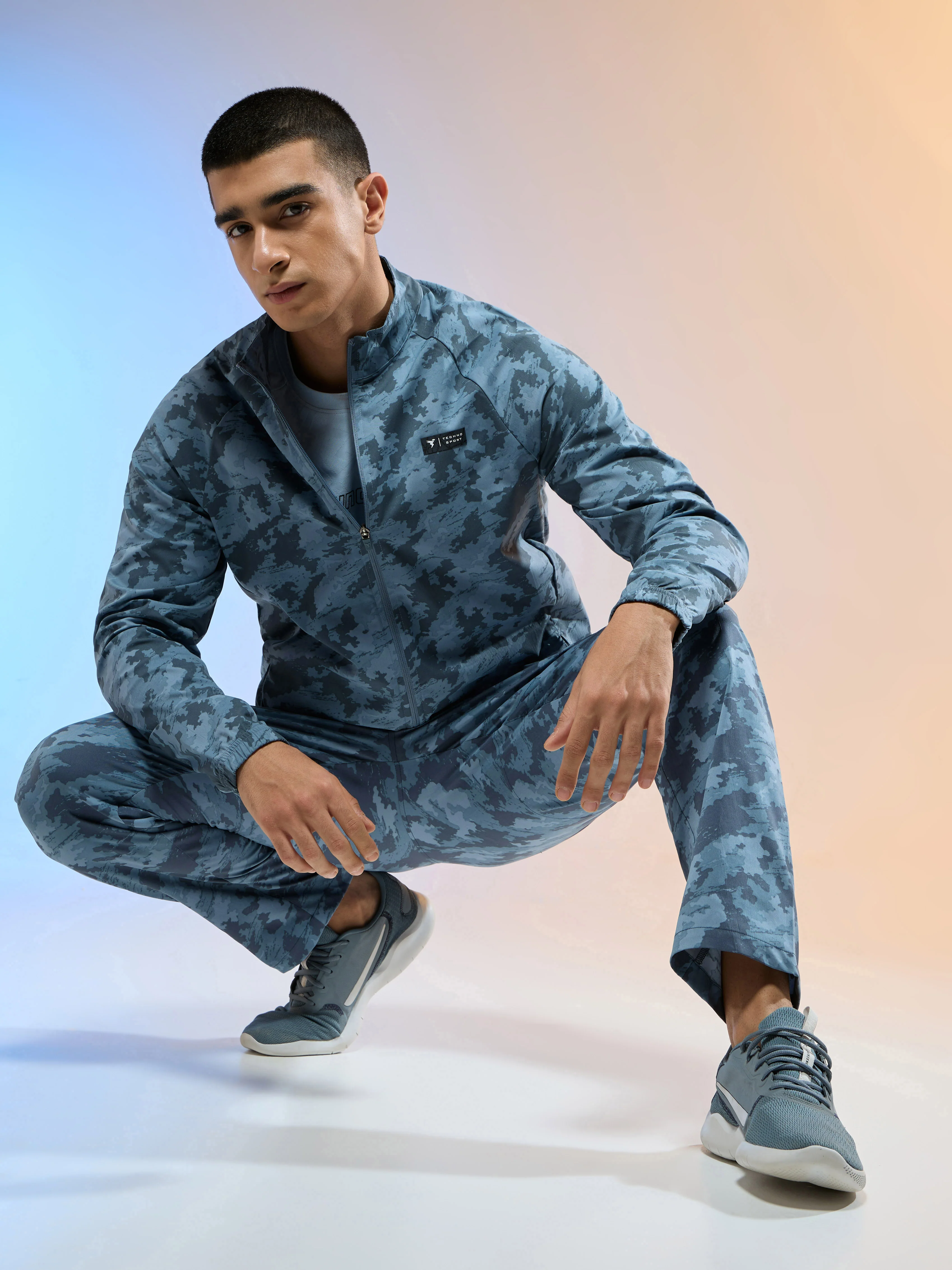 Men Printed Slim Fit Mock Neck Jacket with TS FLEXI - Image 5