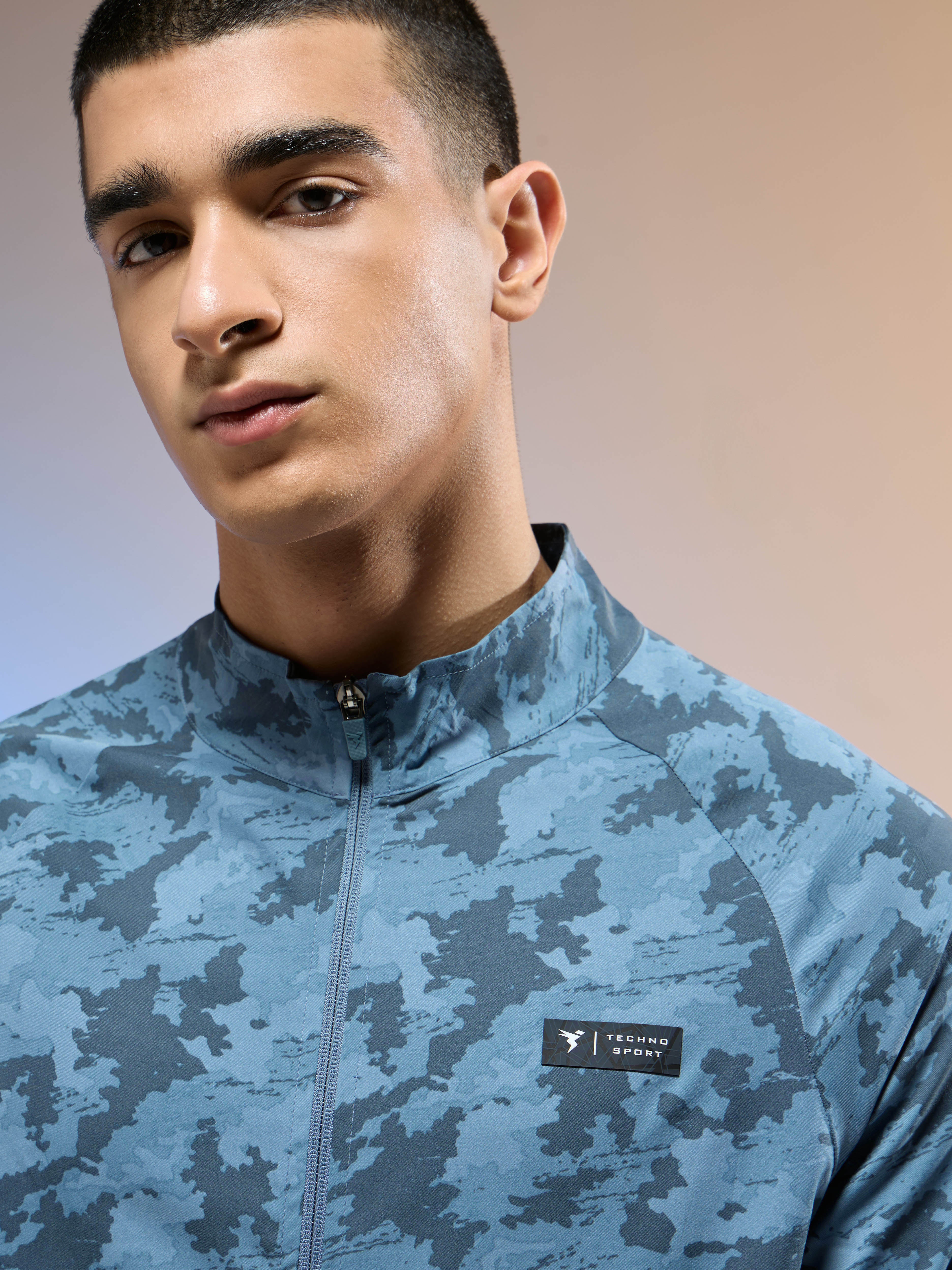 Men Printed Slim Fit Mock Neck Jacket with TS FLEXI - Image 6