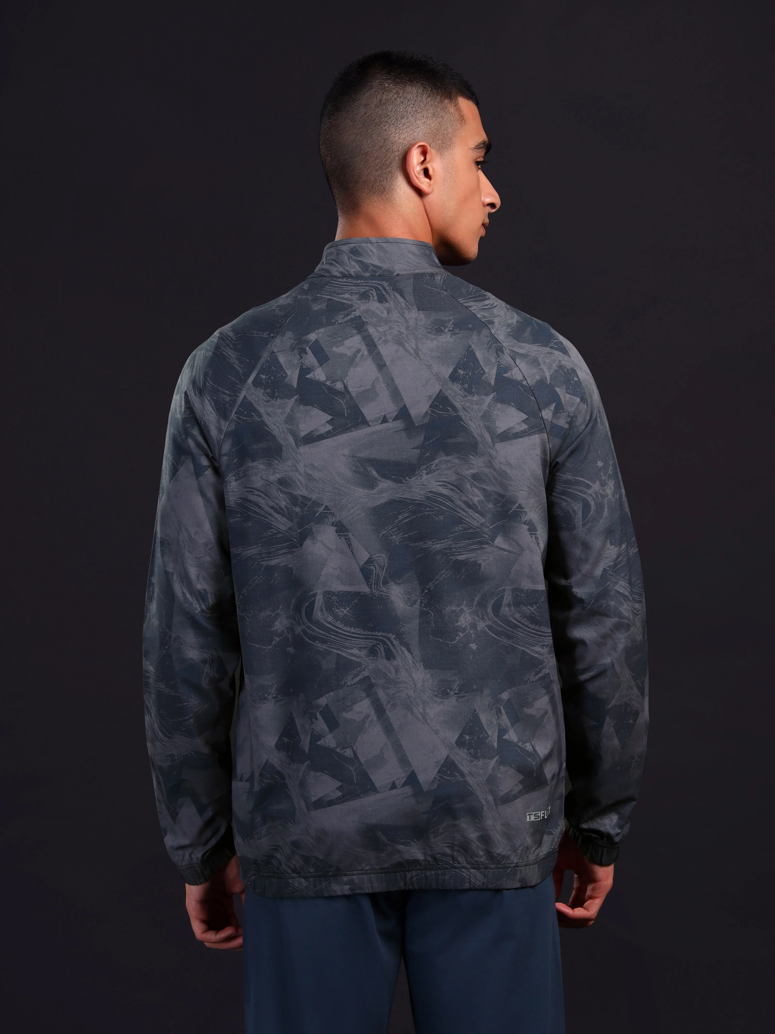 Men Printed Slim Fit Mock Neck Jacket with TS FLEXI - Image 2
