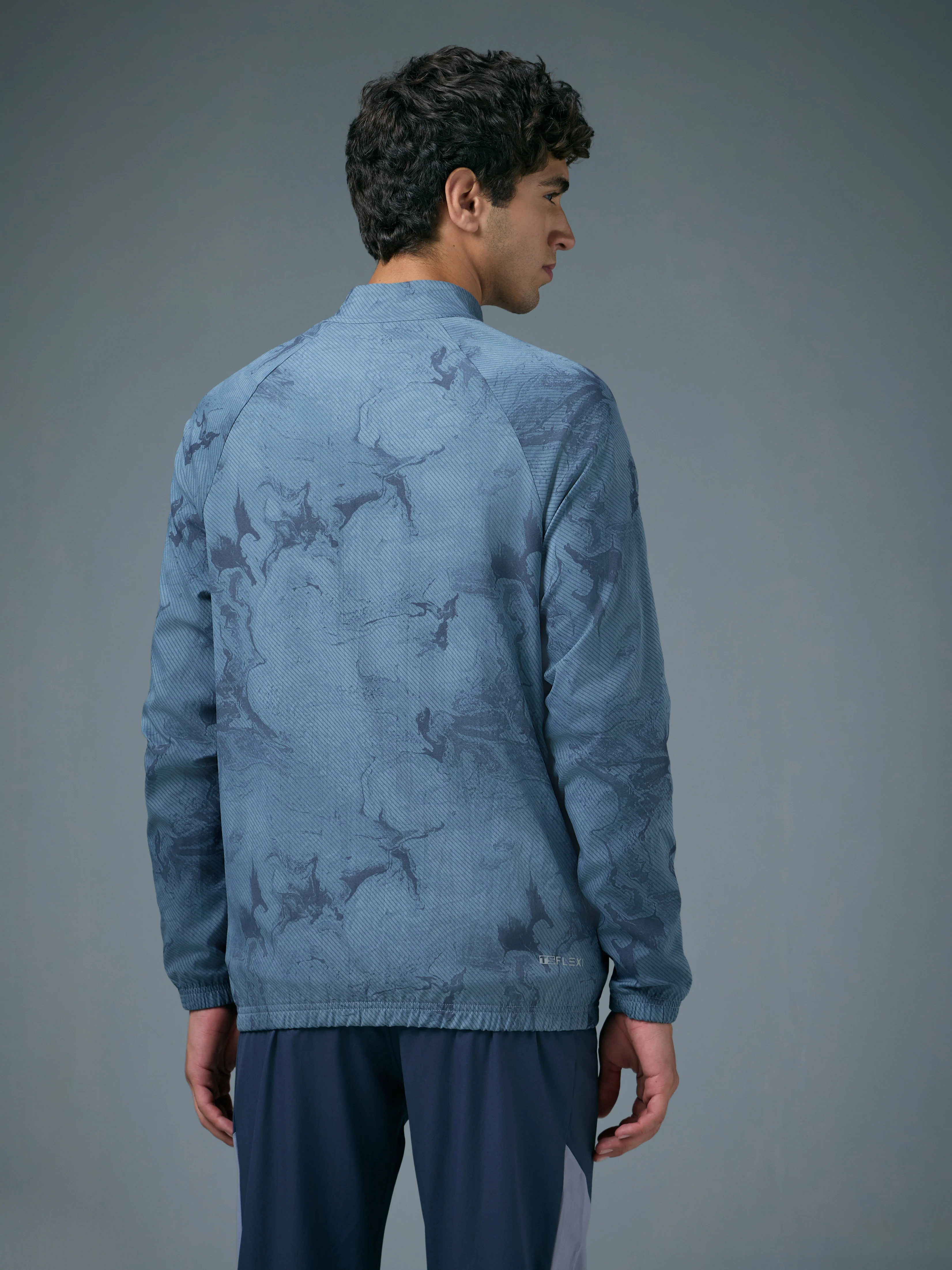 Men Printed Slim Fit Mock Neck Jacket with TS FLEXI - Image 3
