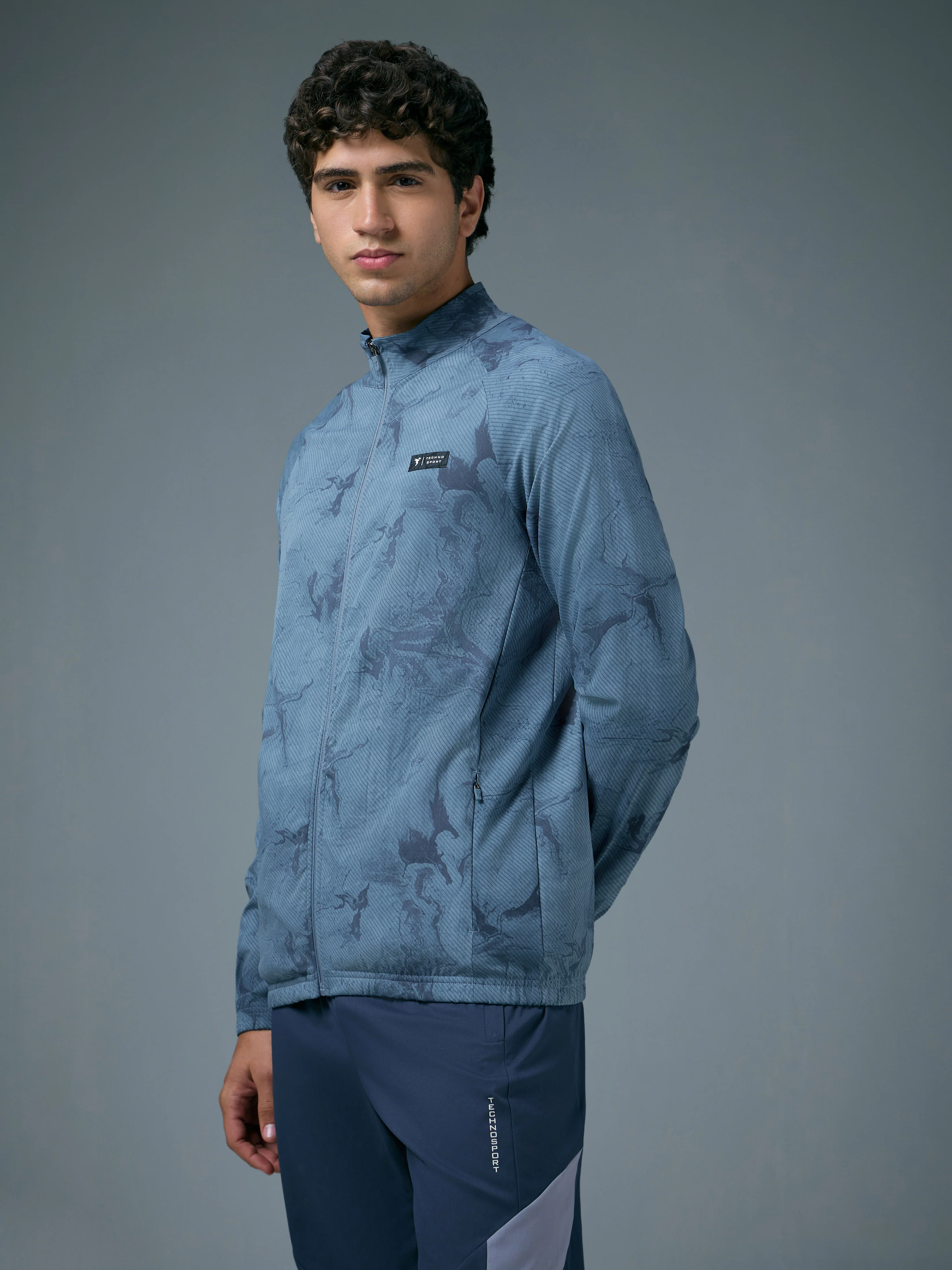 Men Printed Slim Fit Mock Neck Jacket with TS FLEXI - Image 4