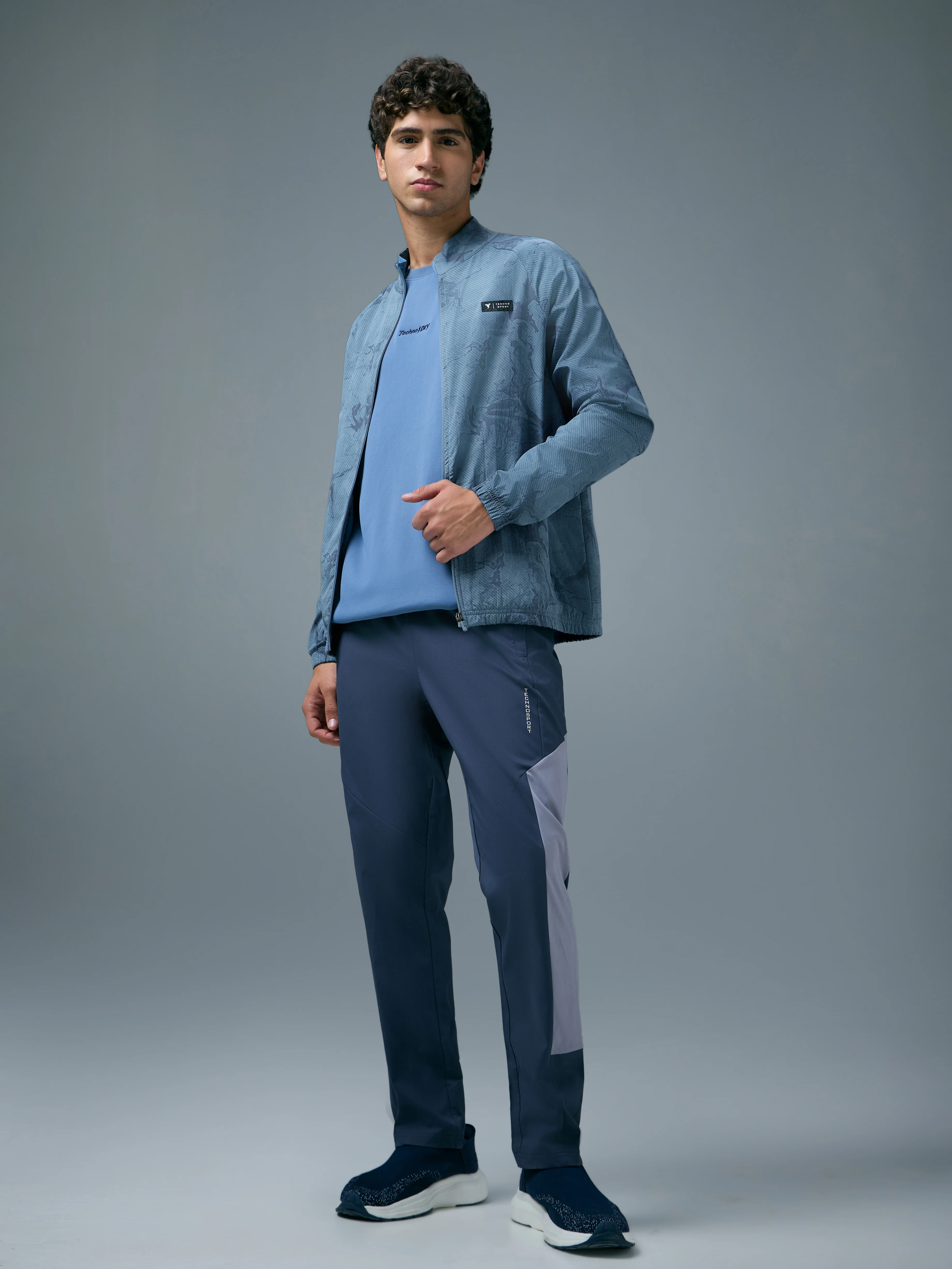 Men Printed Slim Fit Mock Neck Jacket with TS FLEXI - Image 5