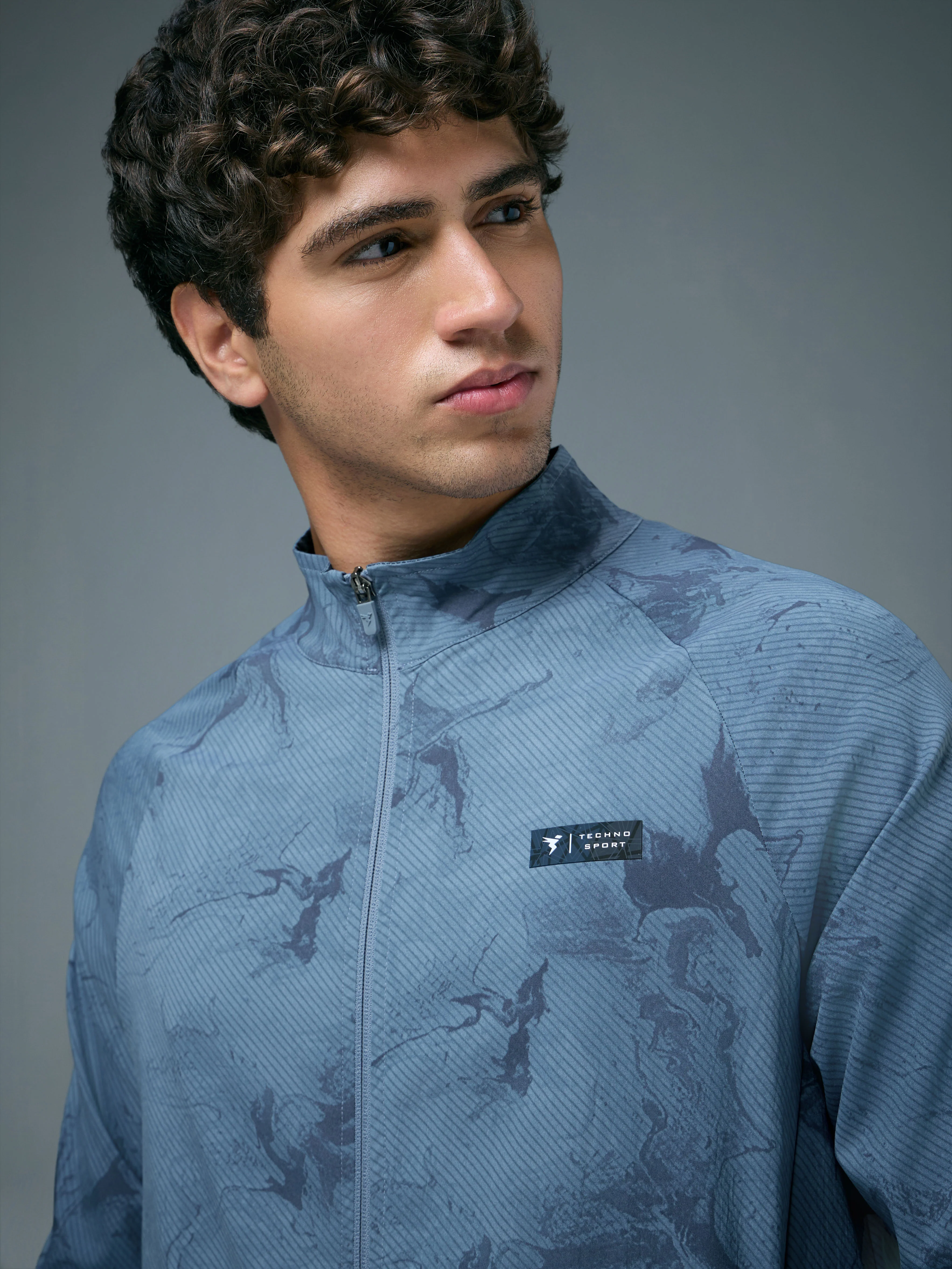 Men Printed Slim Fit Mock Neck Jacket with TS FLEXI - Image 6
