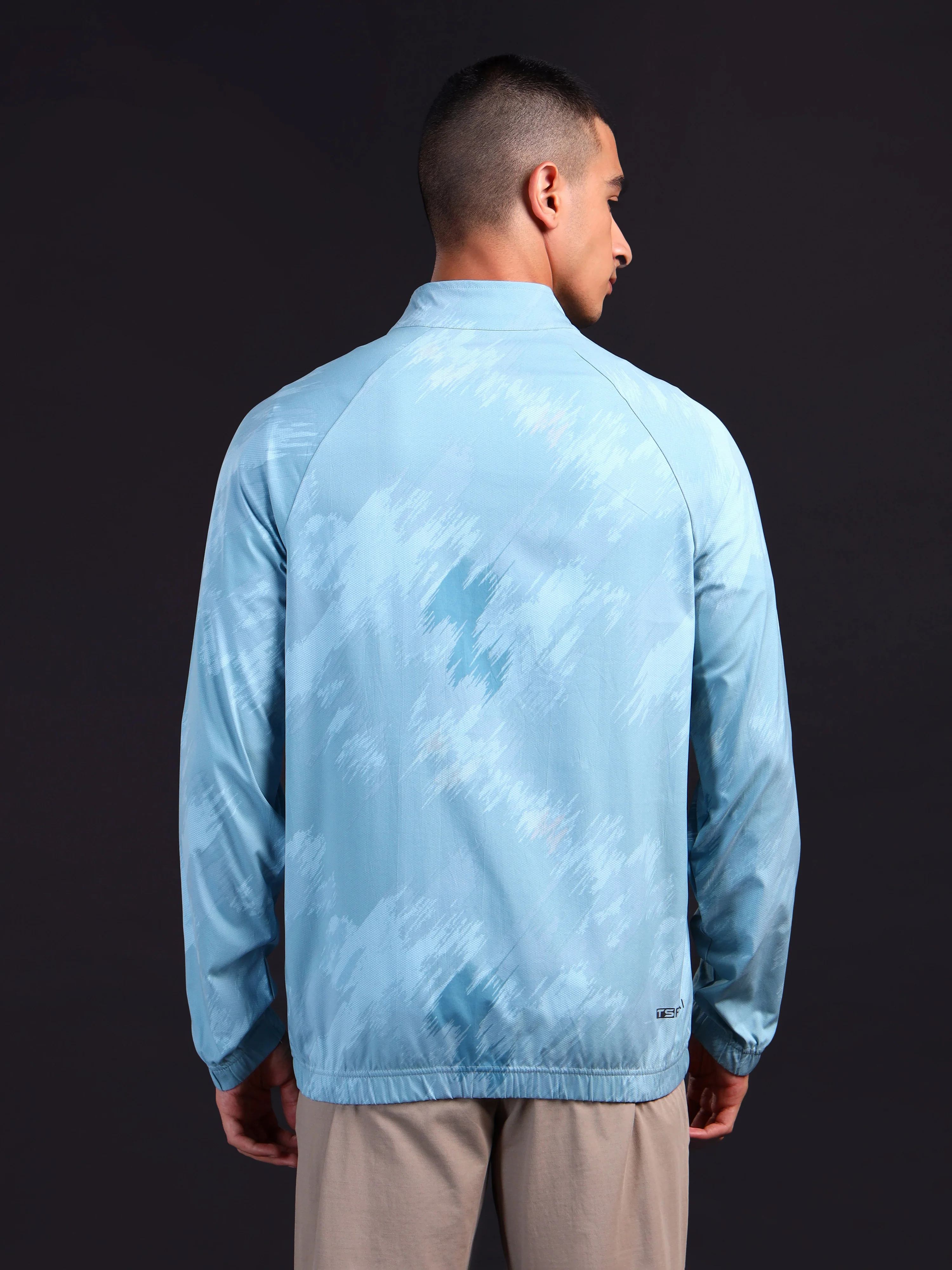 Men Printed Slim Fit Mock Neck Jacket with TS FLEXI - Image 2
