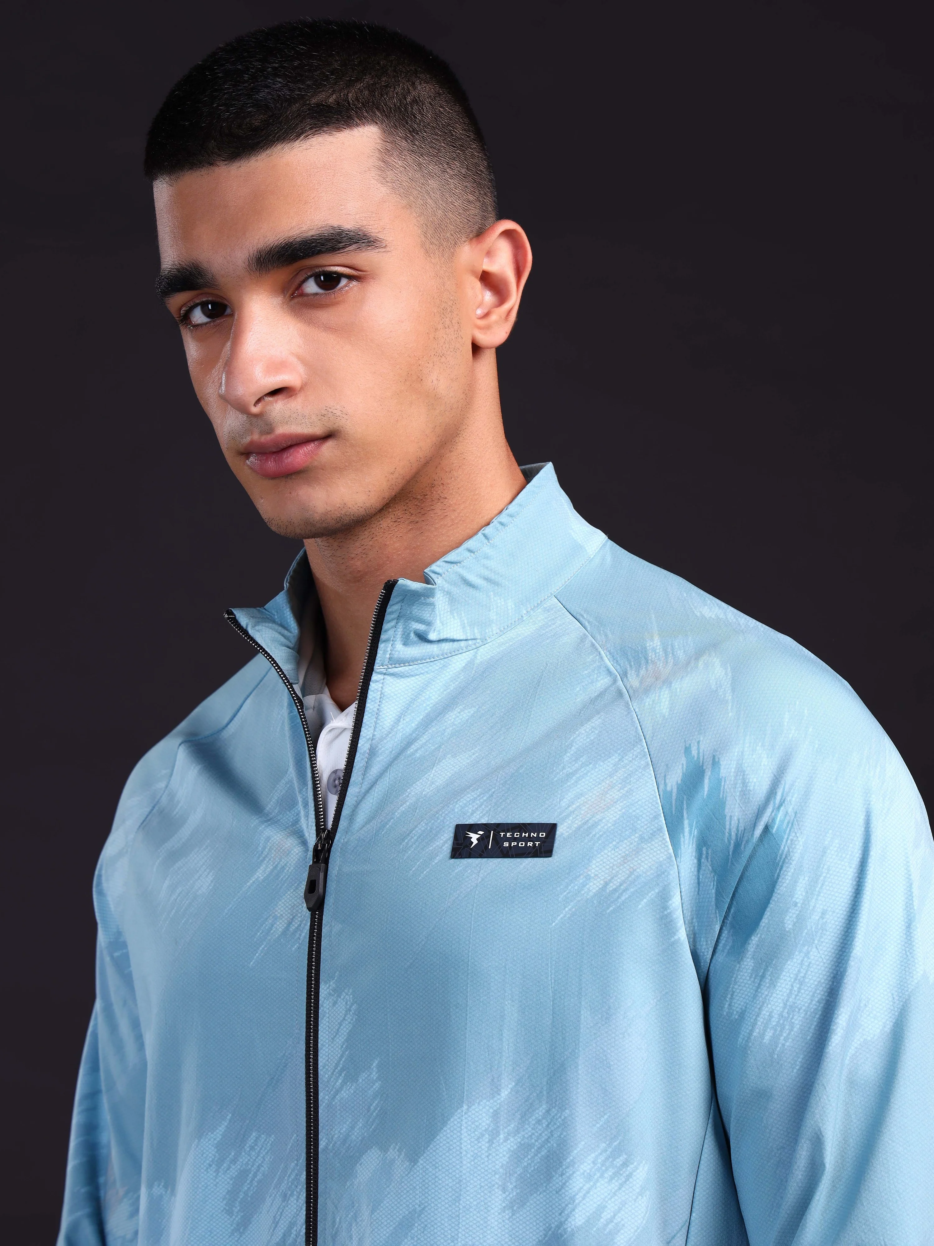 Men Printed Slim Fit Mock Neck Jacket with TS FLEXI - Image 6