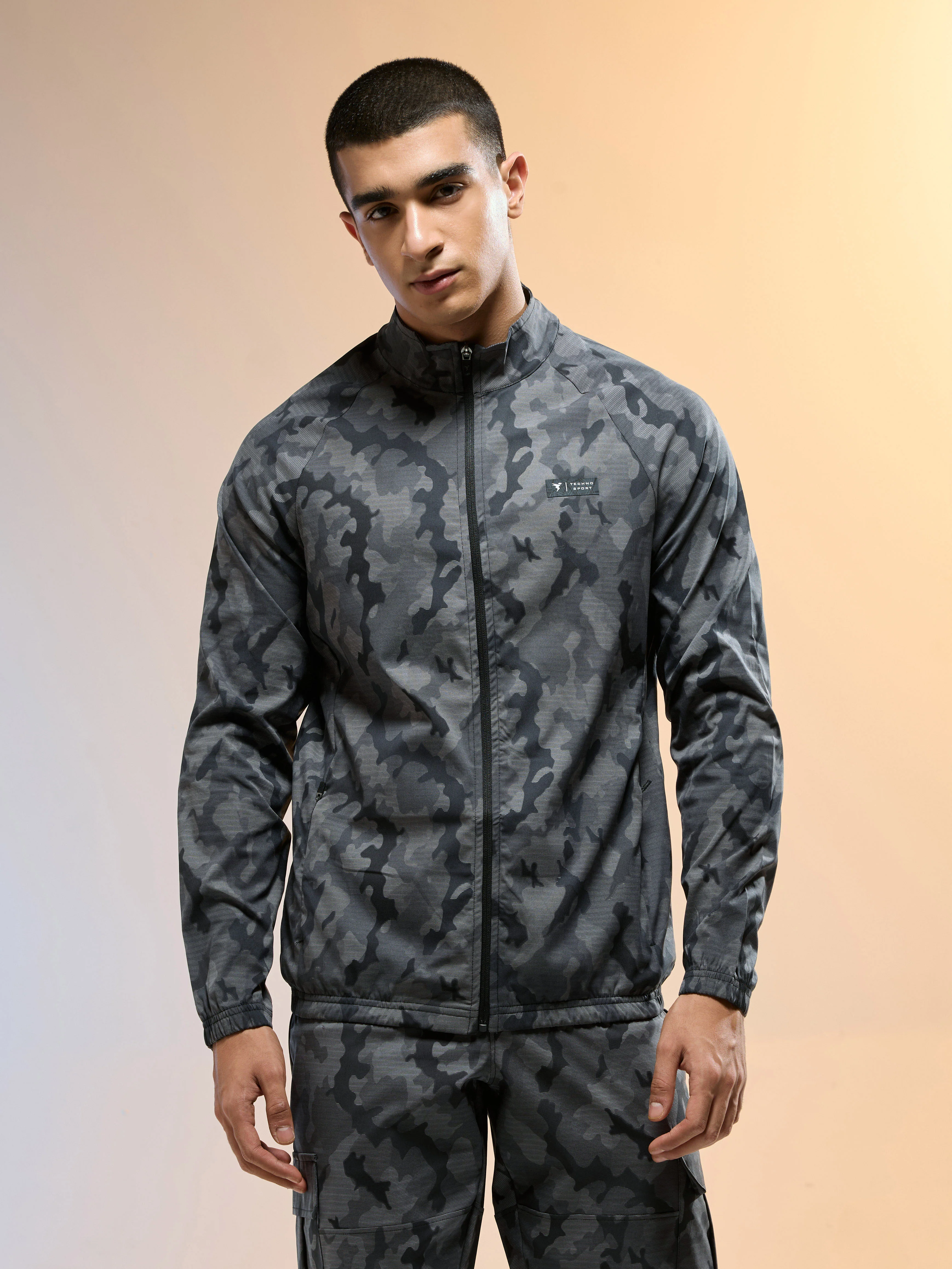 Men Printed Slim Fit Mock Neck Jacket with TS FLEXI - Image 2
