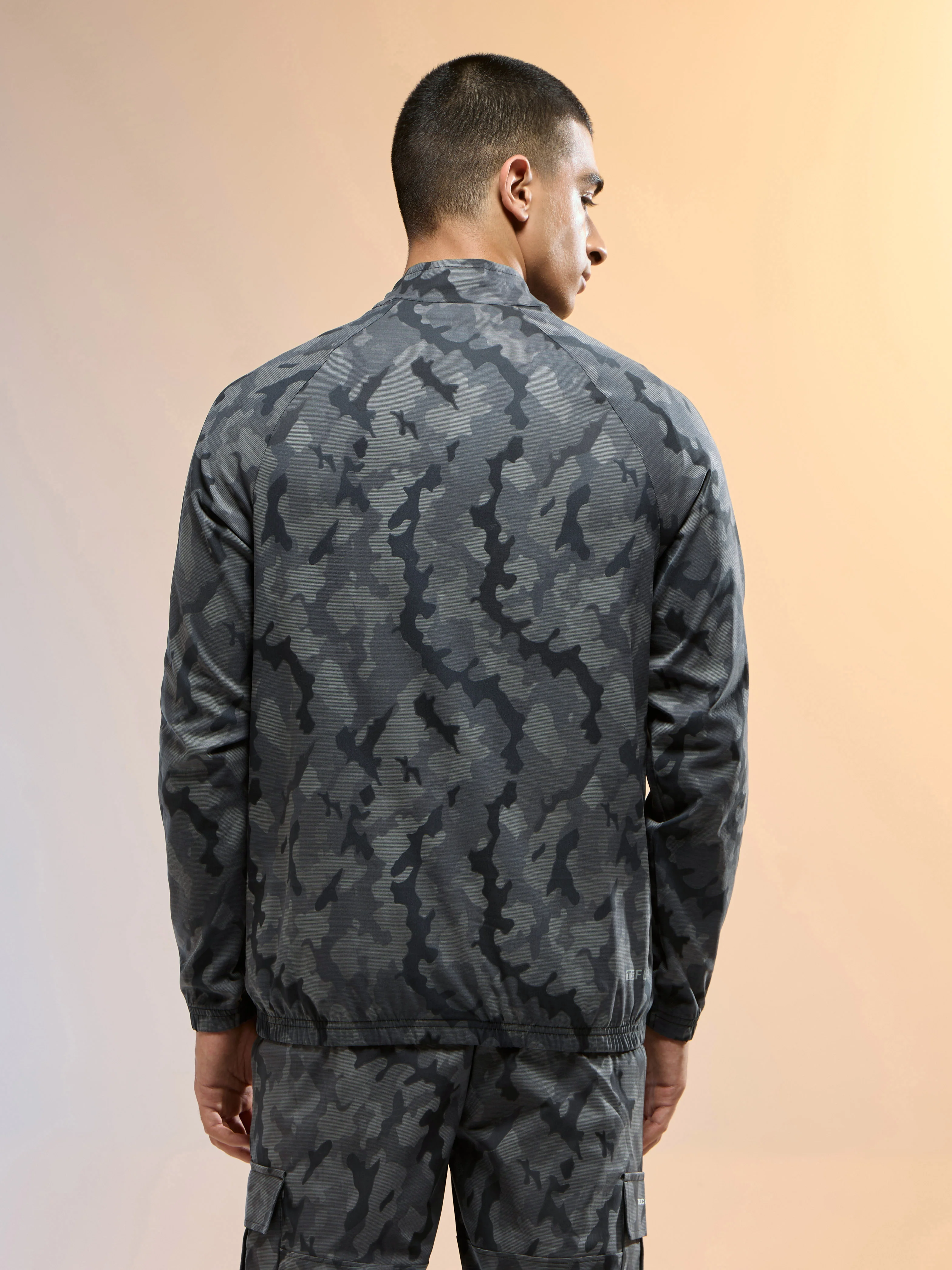 Men Printed Slim Fit Mock Neck Jacket with TS FLEXI - Image 3