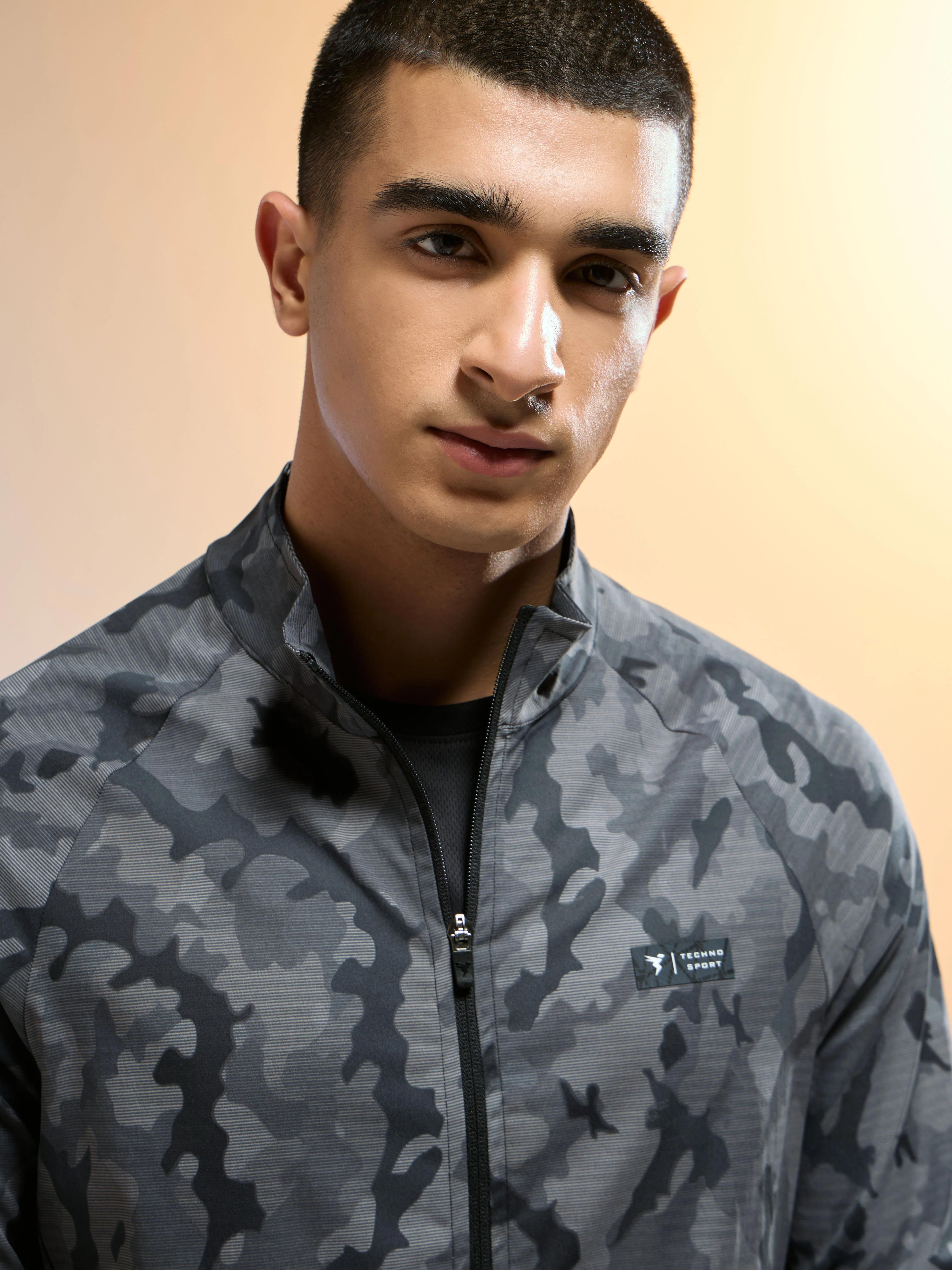 Men Printed Slim Fit Mock Neck Jacket with TS FLEXI - Image 6