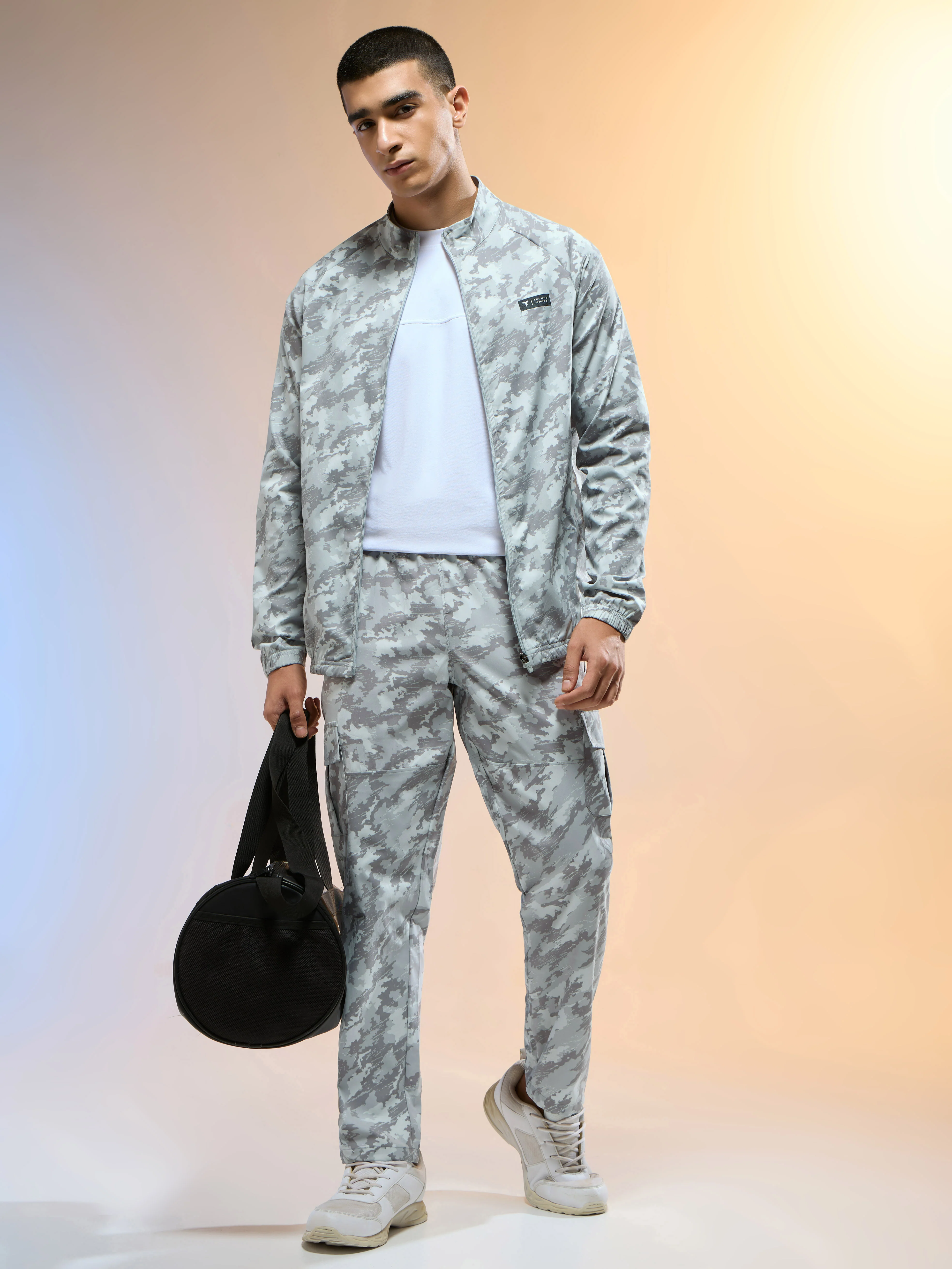 Men Printed Slim Fit Mock Neck Jacket with TS FLEXI