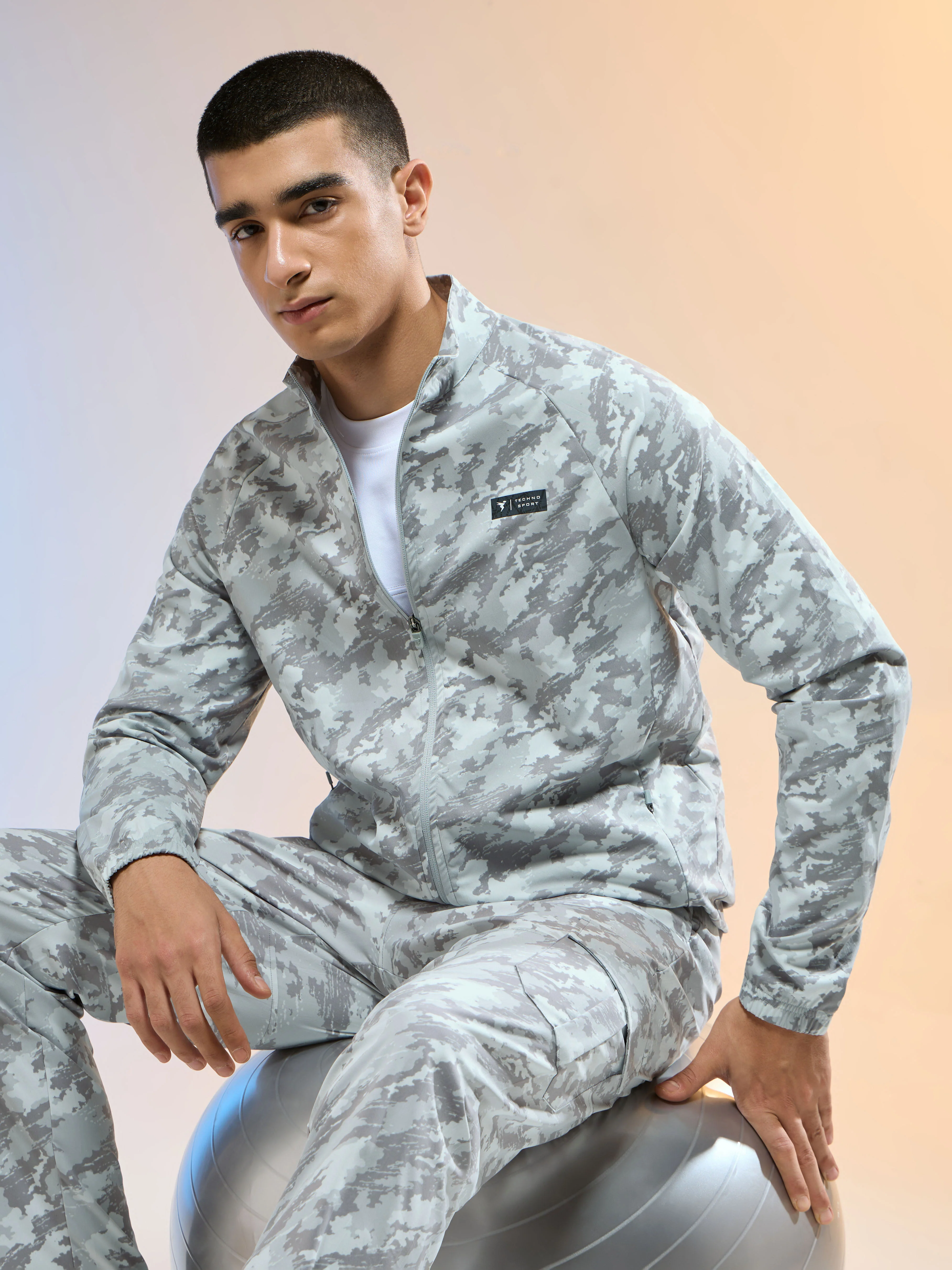 Men Printed Slim Fit Mock Neck Jacket with TS FLEXI - Image 2