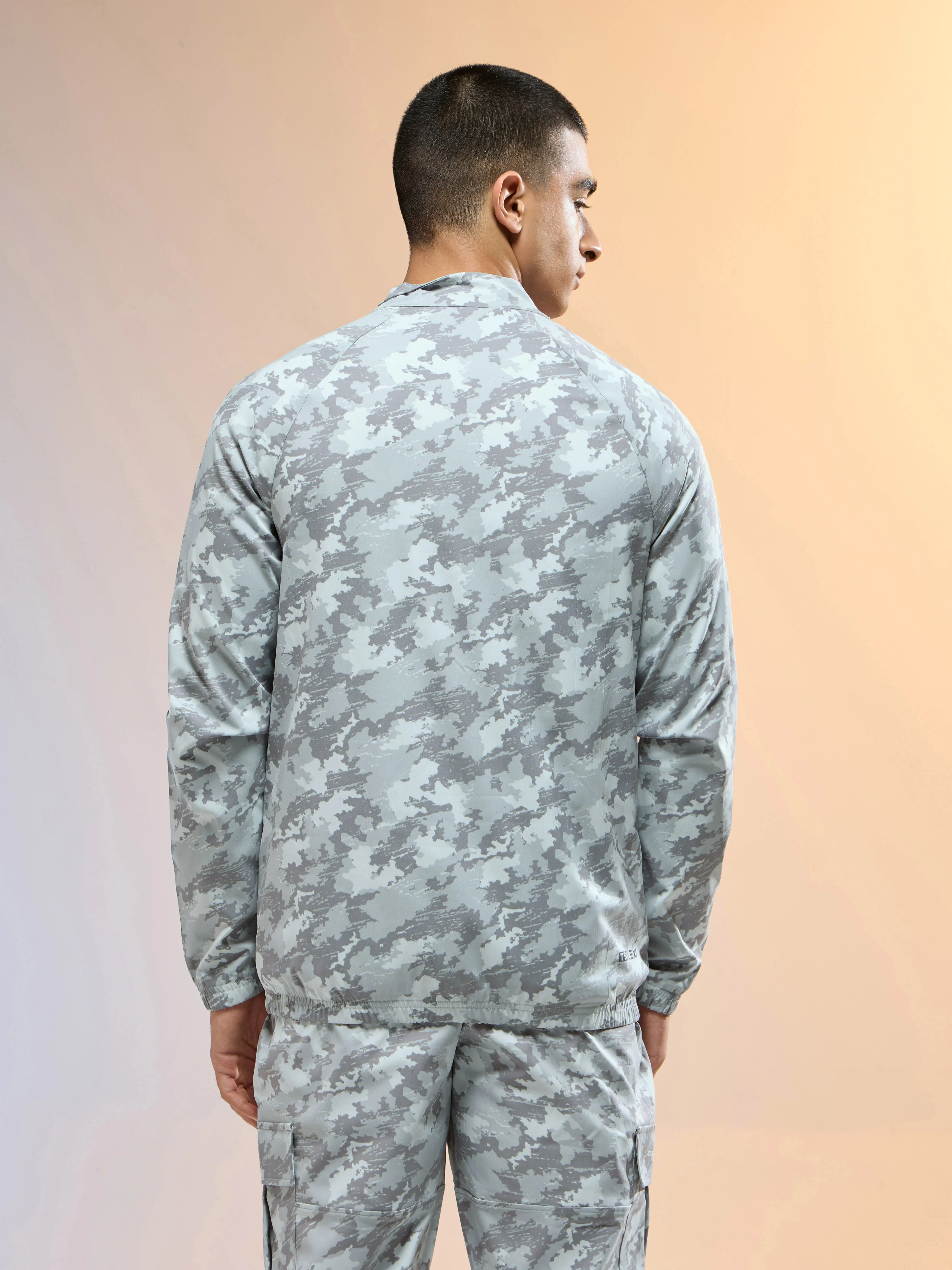 Men Printed Slim Fit Mock Neck Jacket with TS FLEXI - Image 3