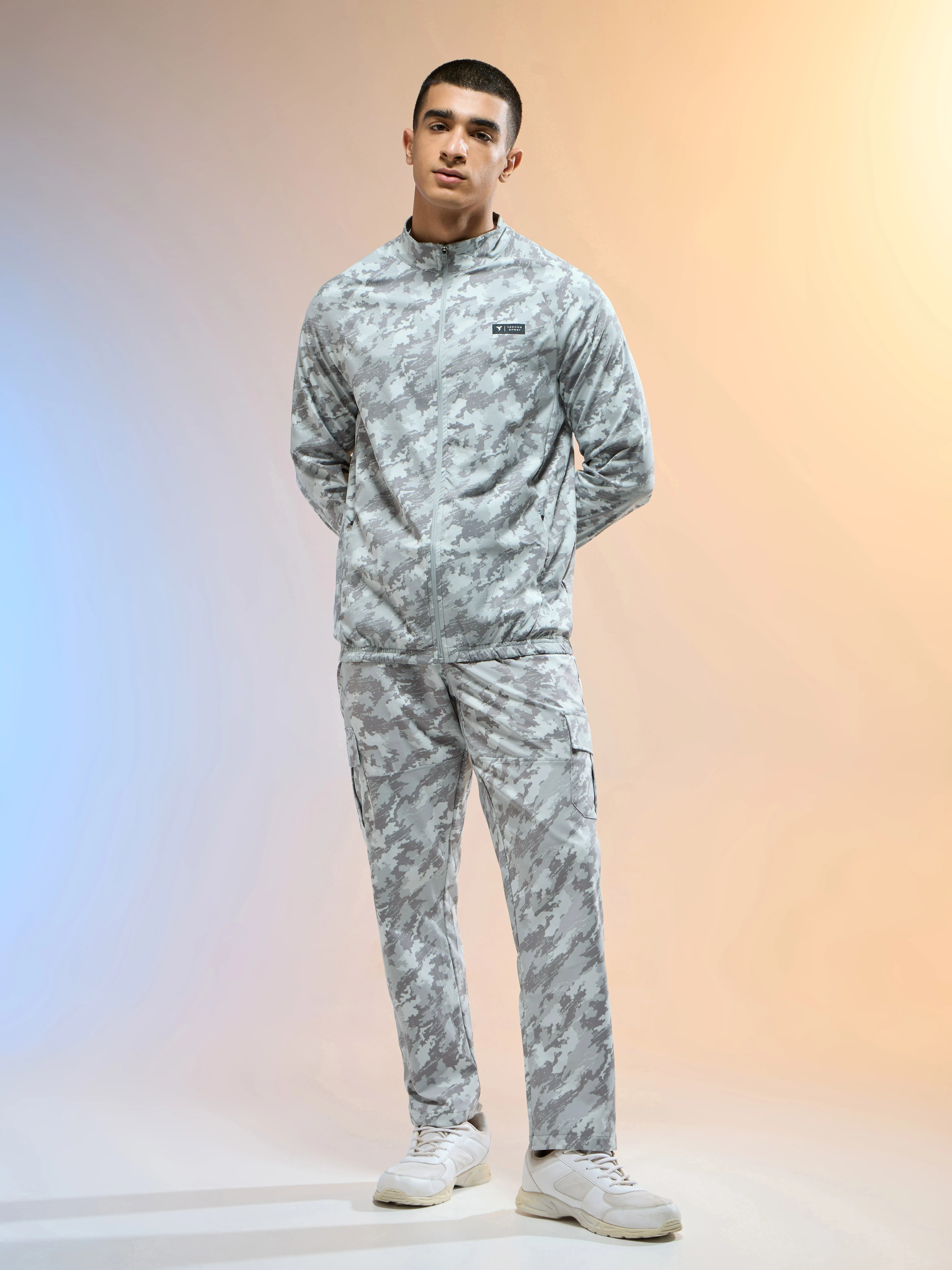Men Printed Slim Fit Mock Neck Jacket with TS FLEXI - Image 4