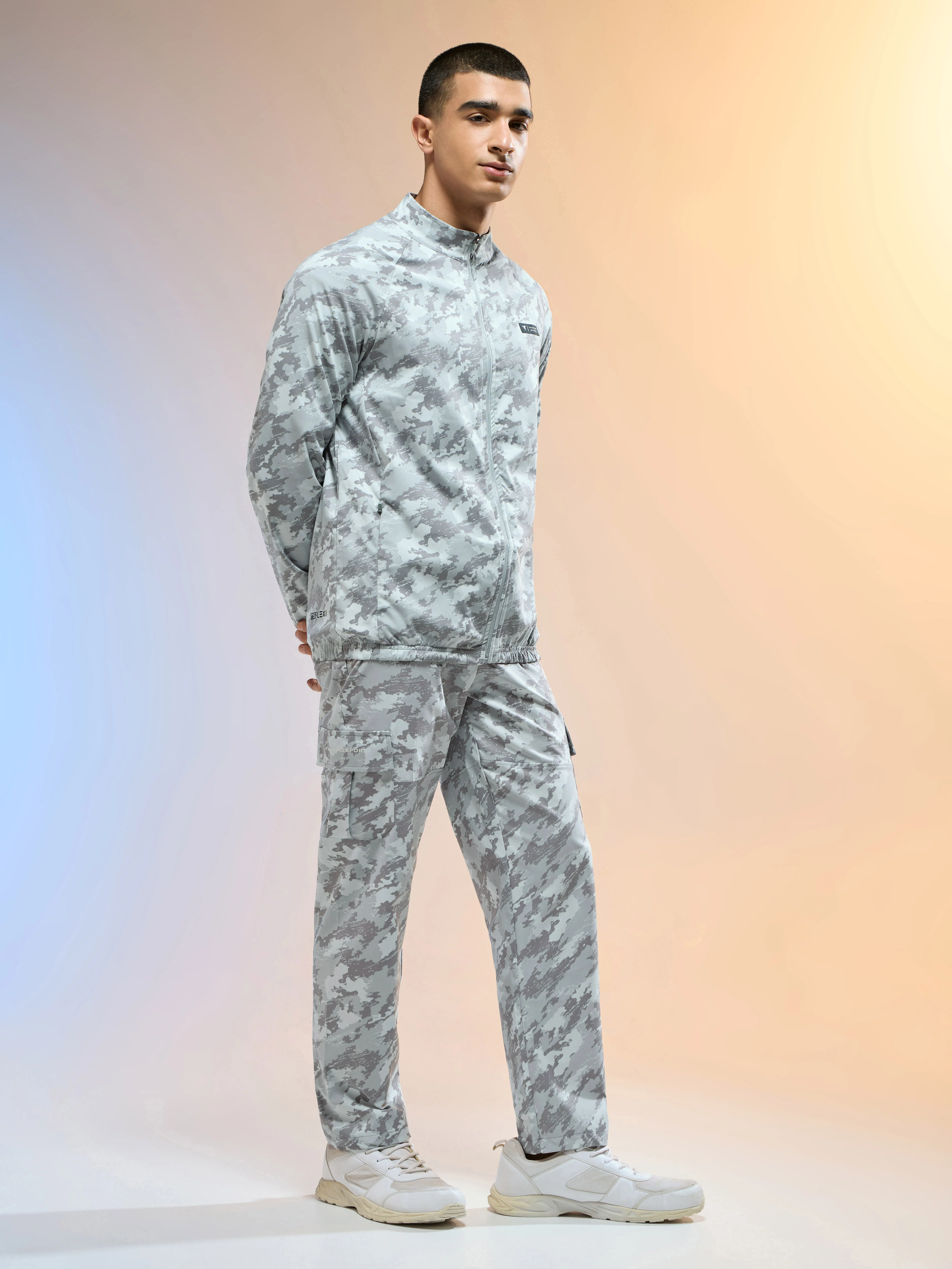 Men Printed Slim Fit Mock Neck Jacket with TS FLEXI - Image 5