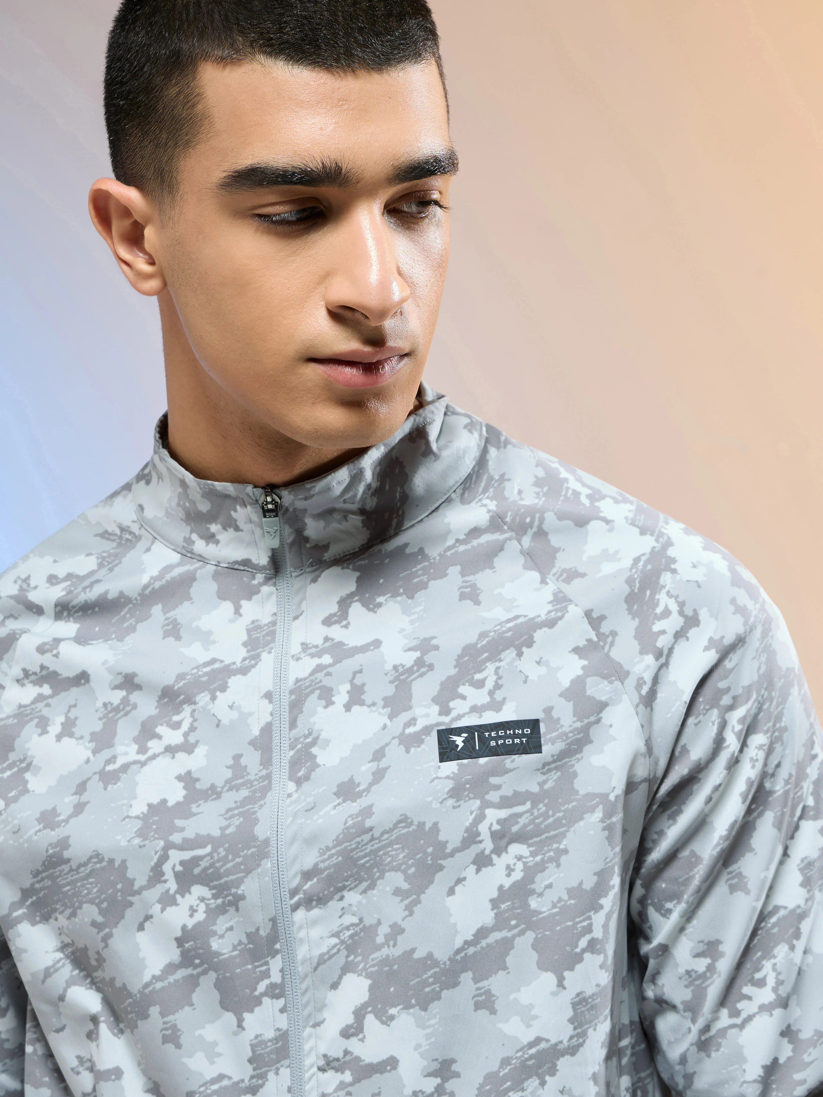 Men Printed Slim Fit Mock Neck Jacket with TS FLEXI - Image 6