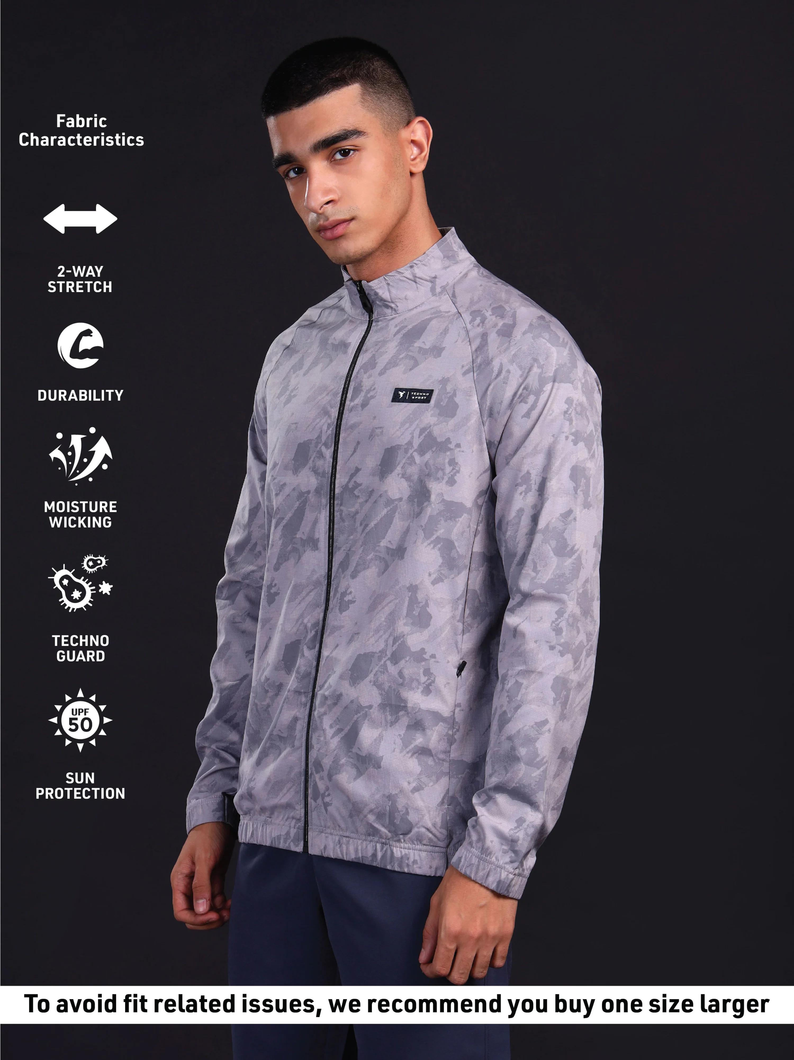 Men Printed Slim Fit Mock Neck Jacket with TS FLEXI - Image 4
