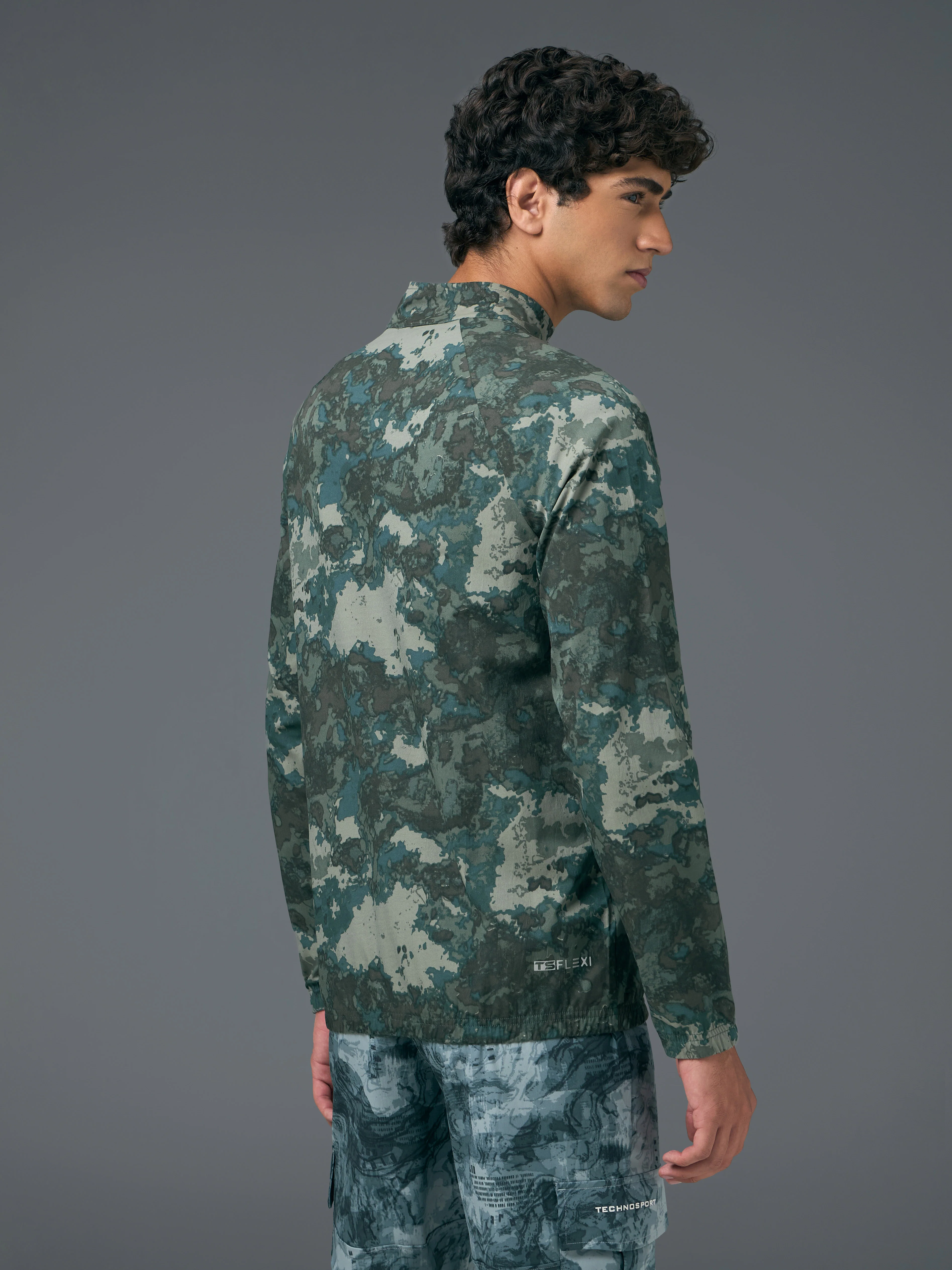 Men Printed Slim Fit Mock Neck Jacket with TS FLEXI - Image 3