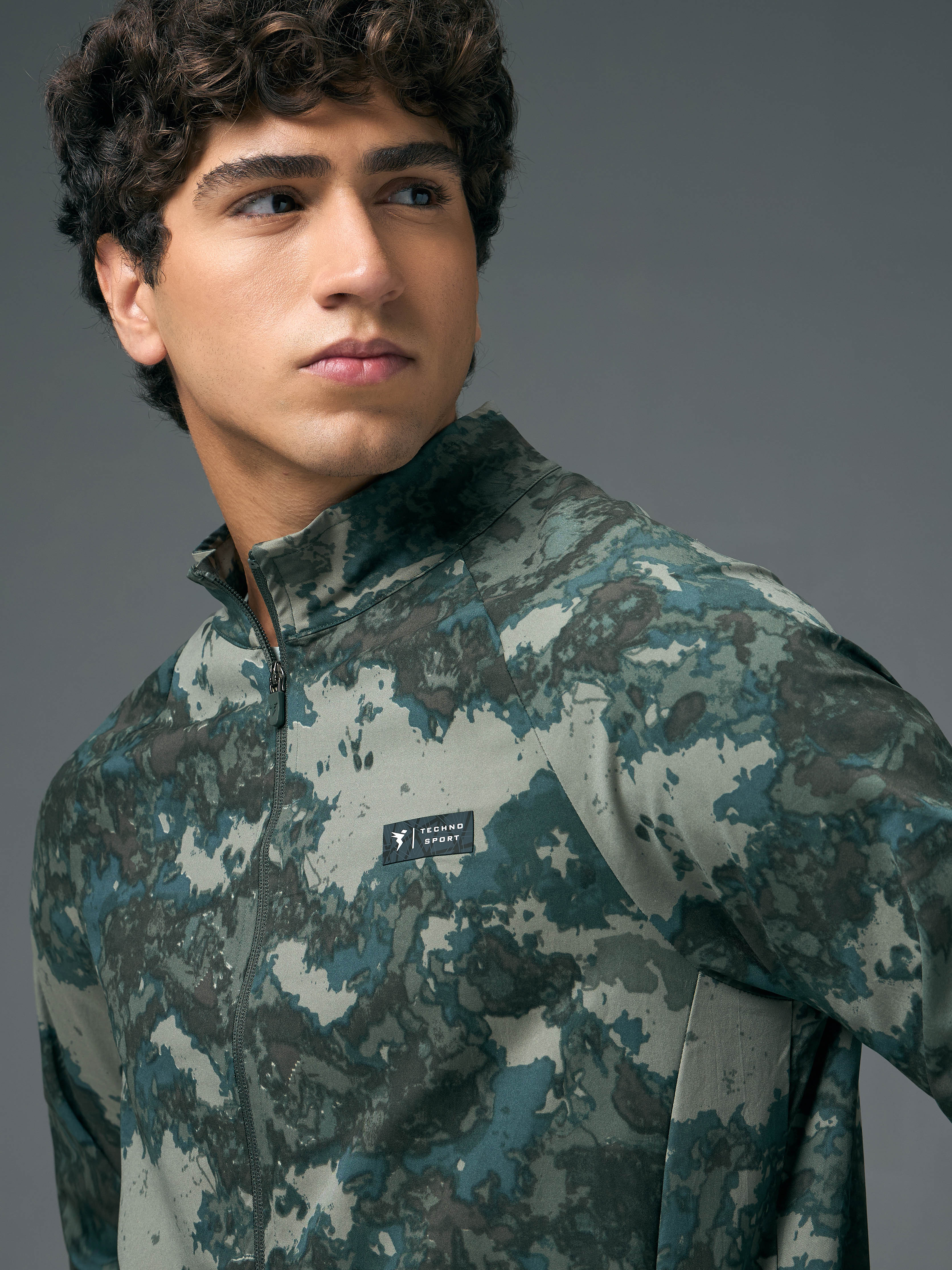 Men Printed Slim Fit Mock Neck Jacket with TS FLEXI - Image 6