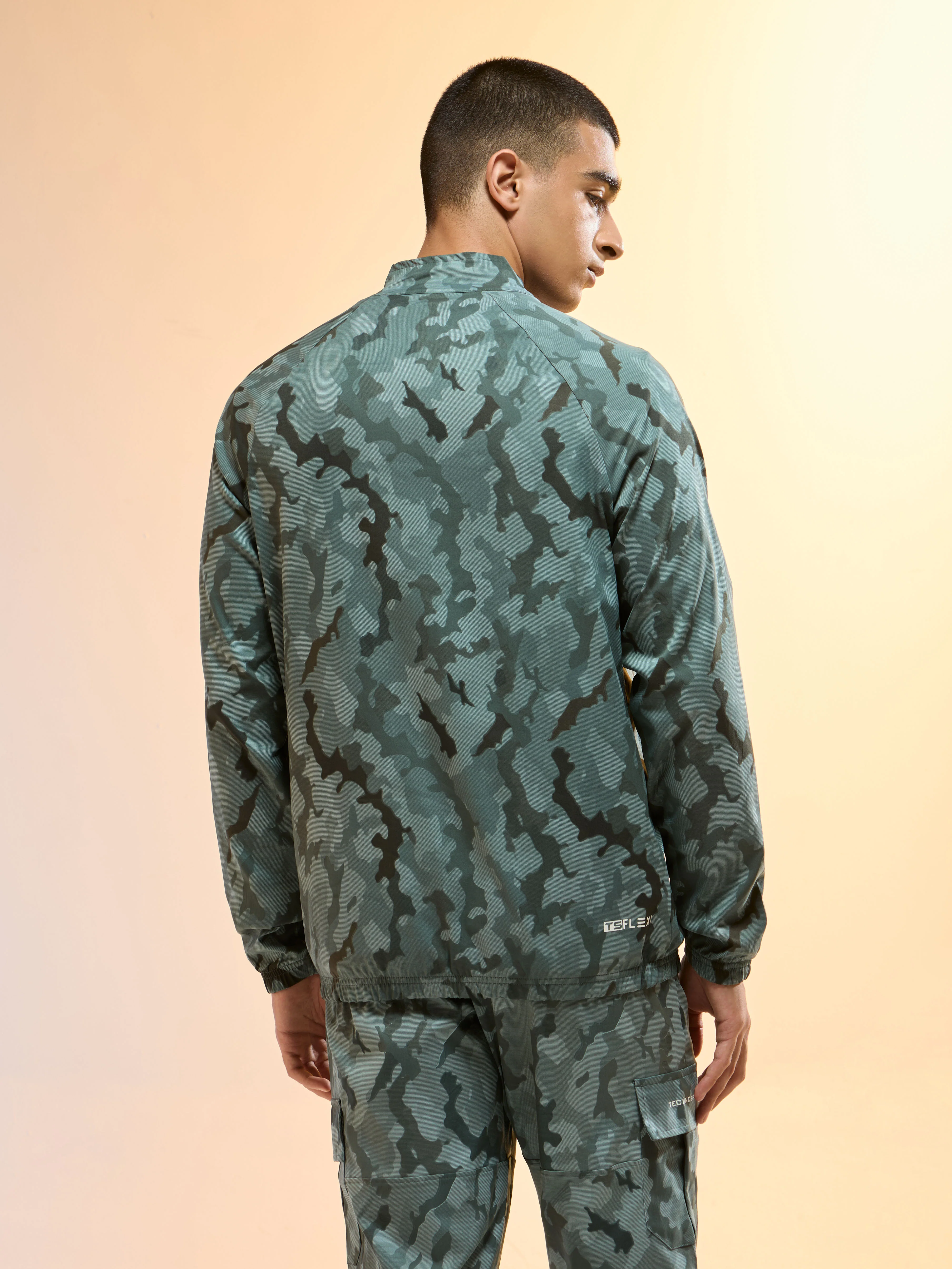 Men Printed Slim Fit Mock Neck Jacket with TS FLEXI - Image 3