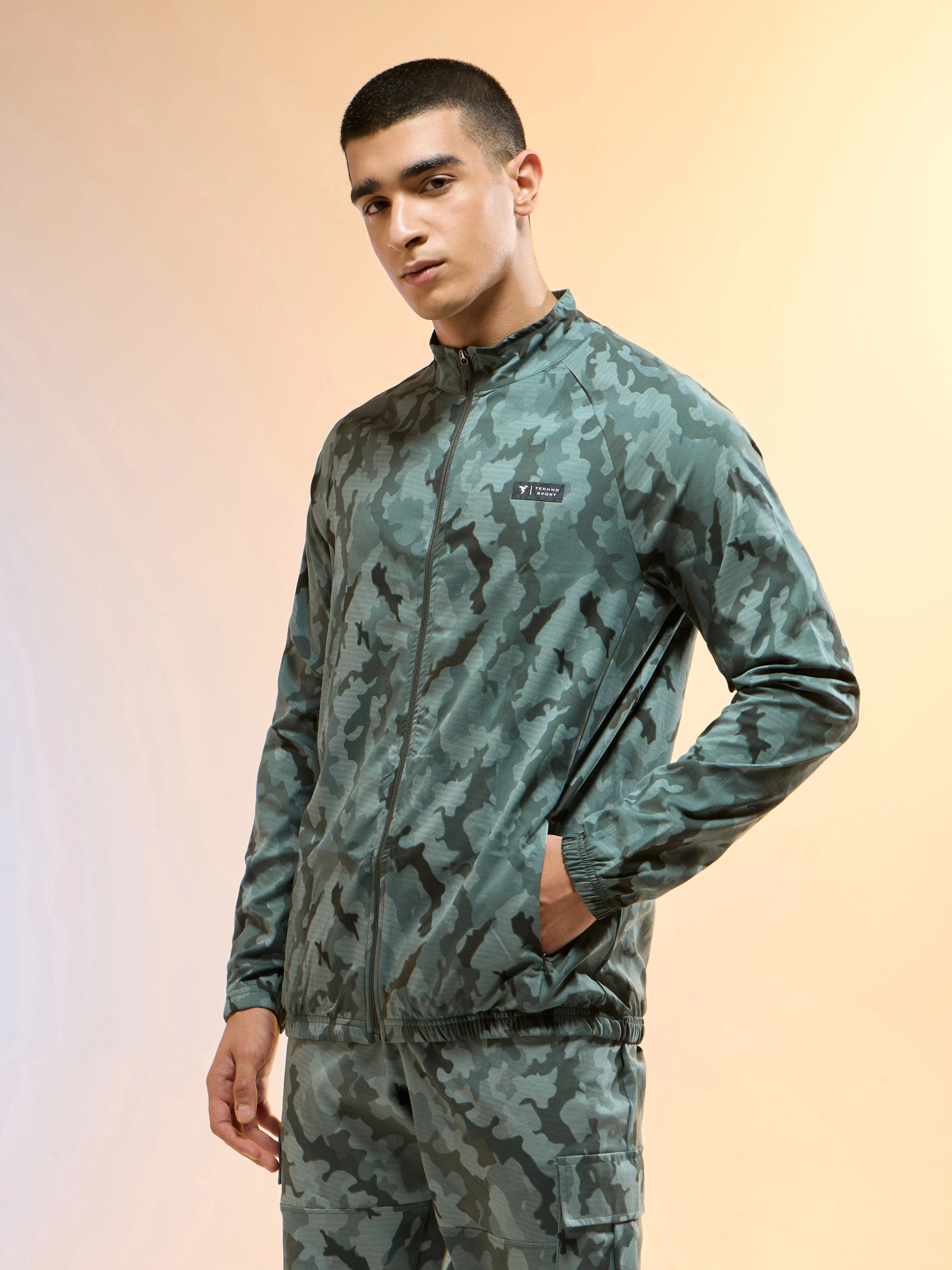 Men Printed Slim Fit Mock Neck Jacket with TS FLEXI - Image 4