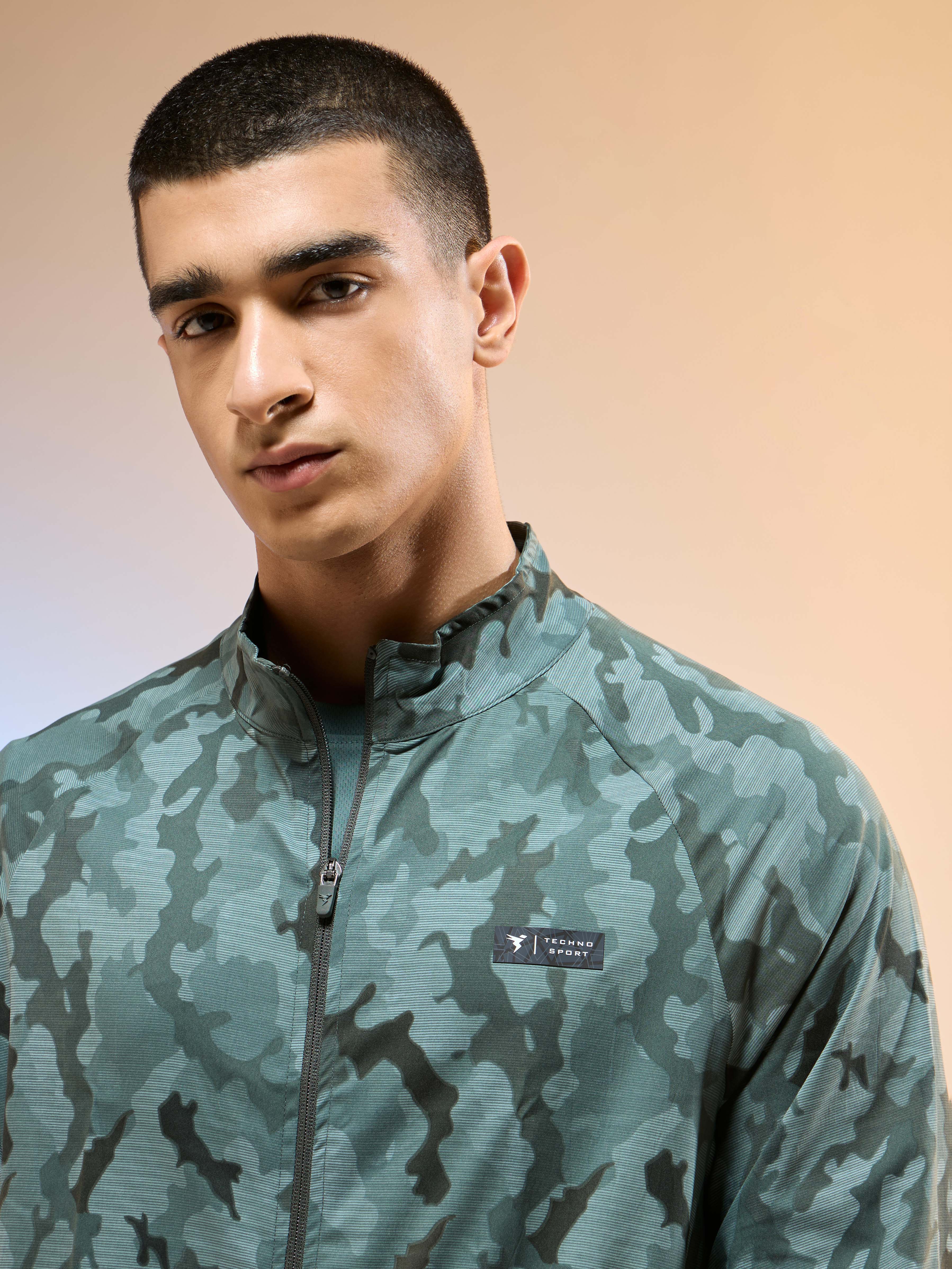 Men Printed Slim Fit Mock Neck Jacket with TS FLEXI - Image 6