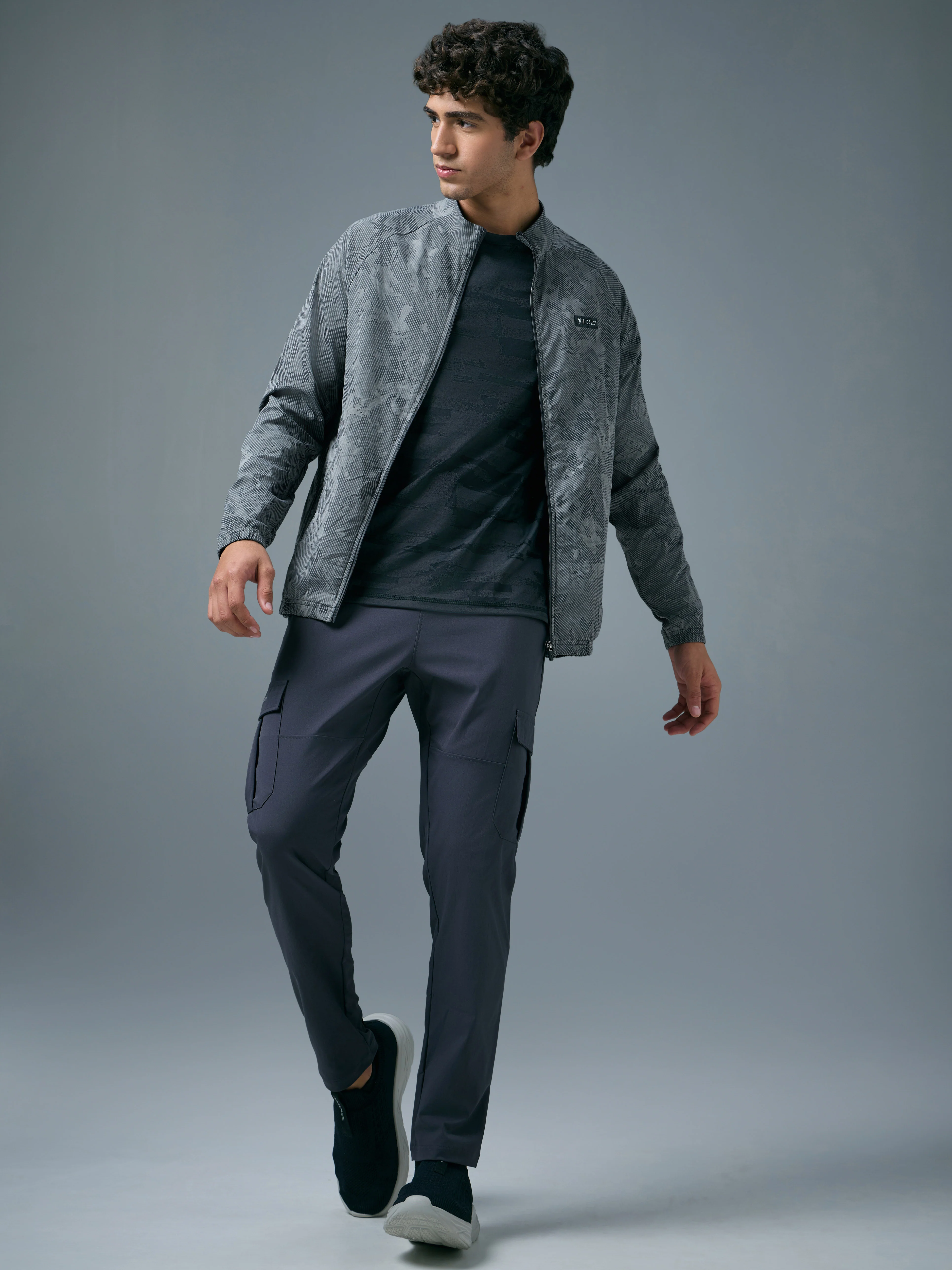 Men Printed Slim Fit Mock Neck Jacket with TS FLEXI - Image 5