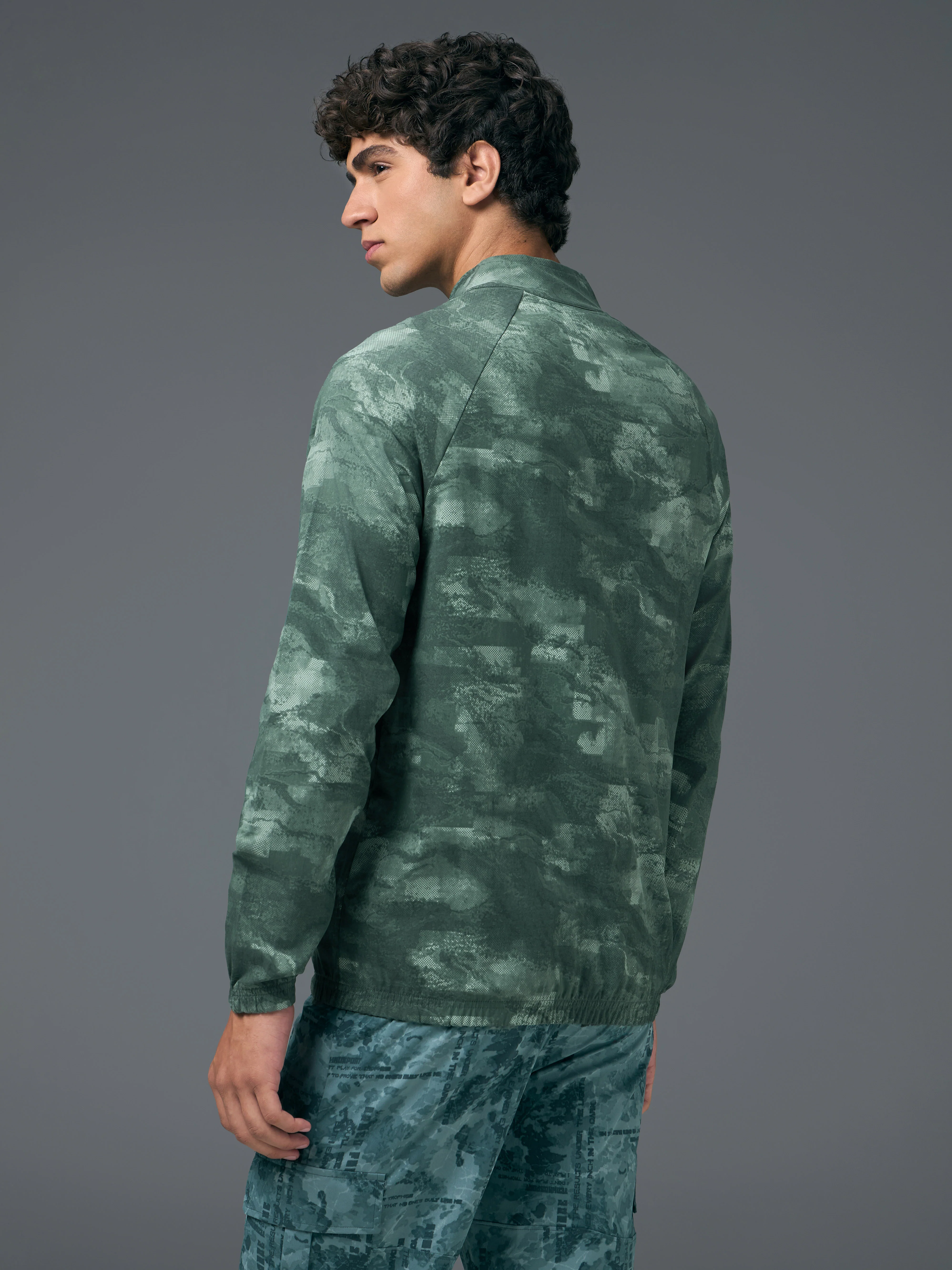 Men Printed Slim Fit Mock Neck Jacket with TS FLEXI - Image 3