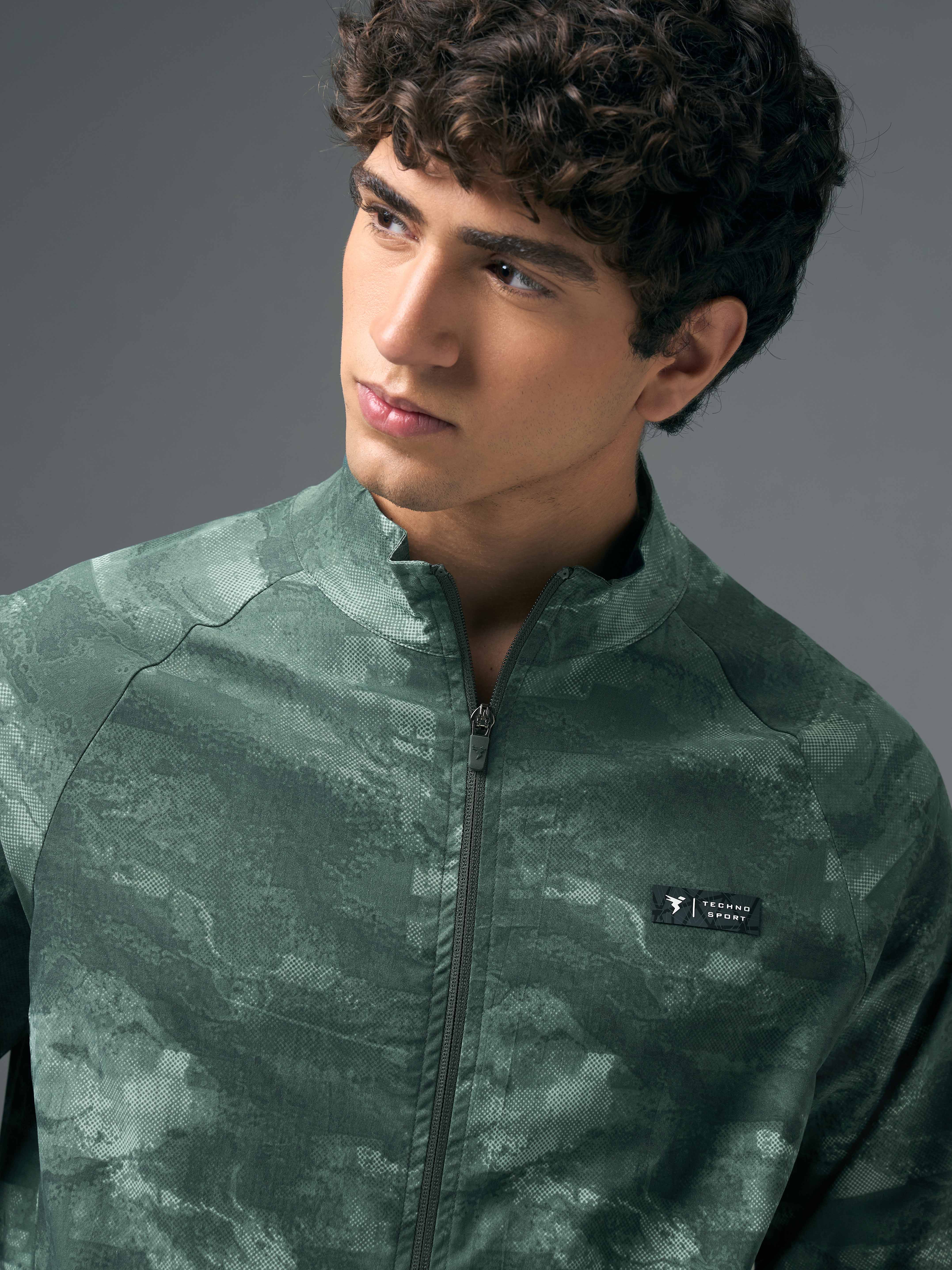 Men Printed Slim Fit Mock Neck Jacket with TS FLEXI - Image 6