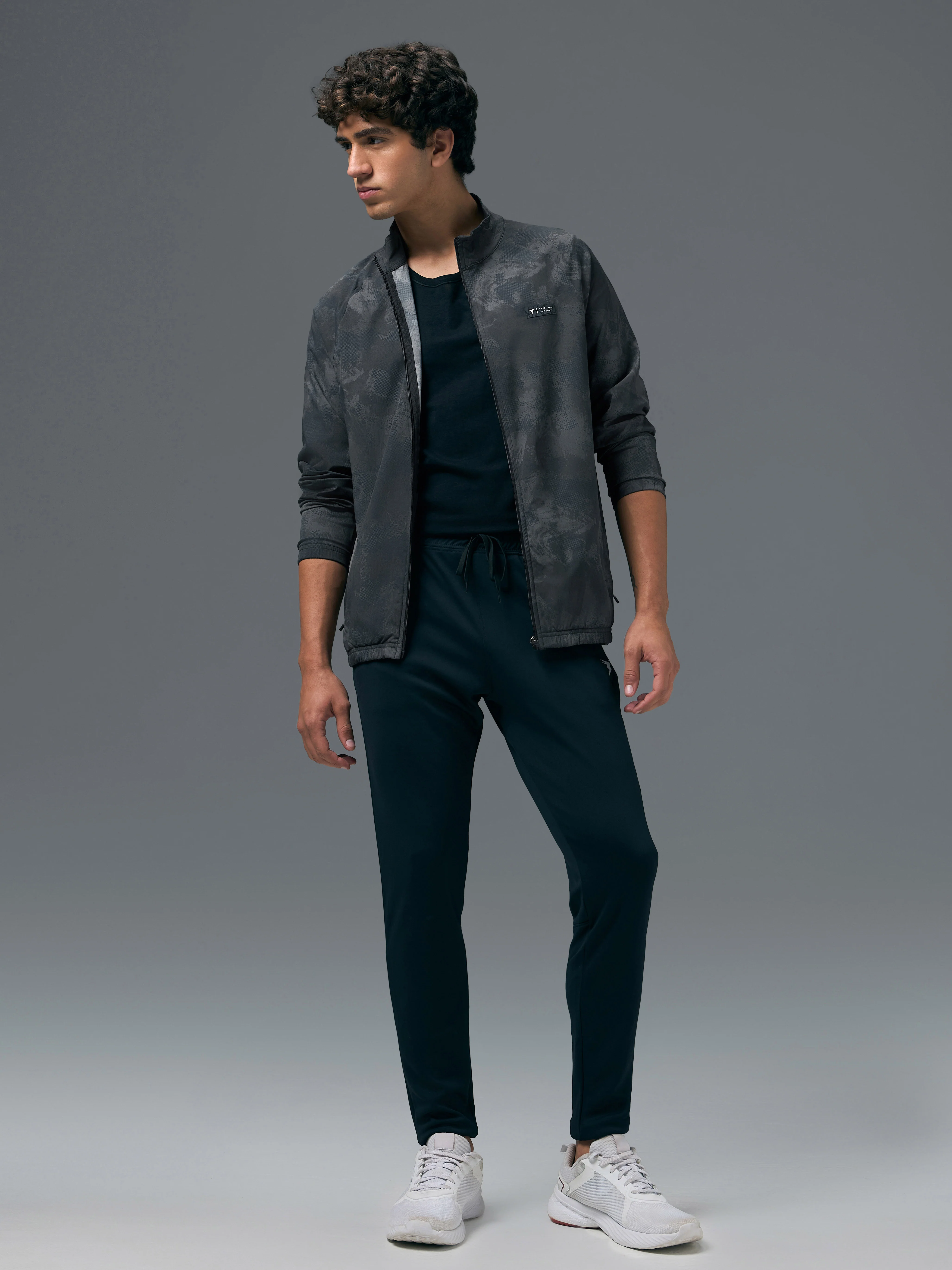 Men Printed Slim Fit Mock Neck Jacket with TS FLEXI - Image 3