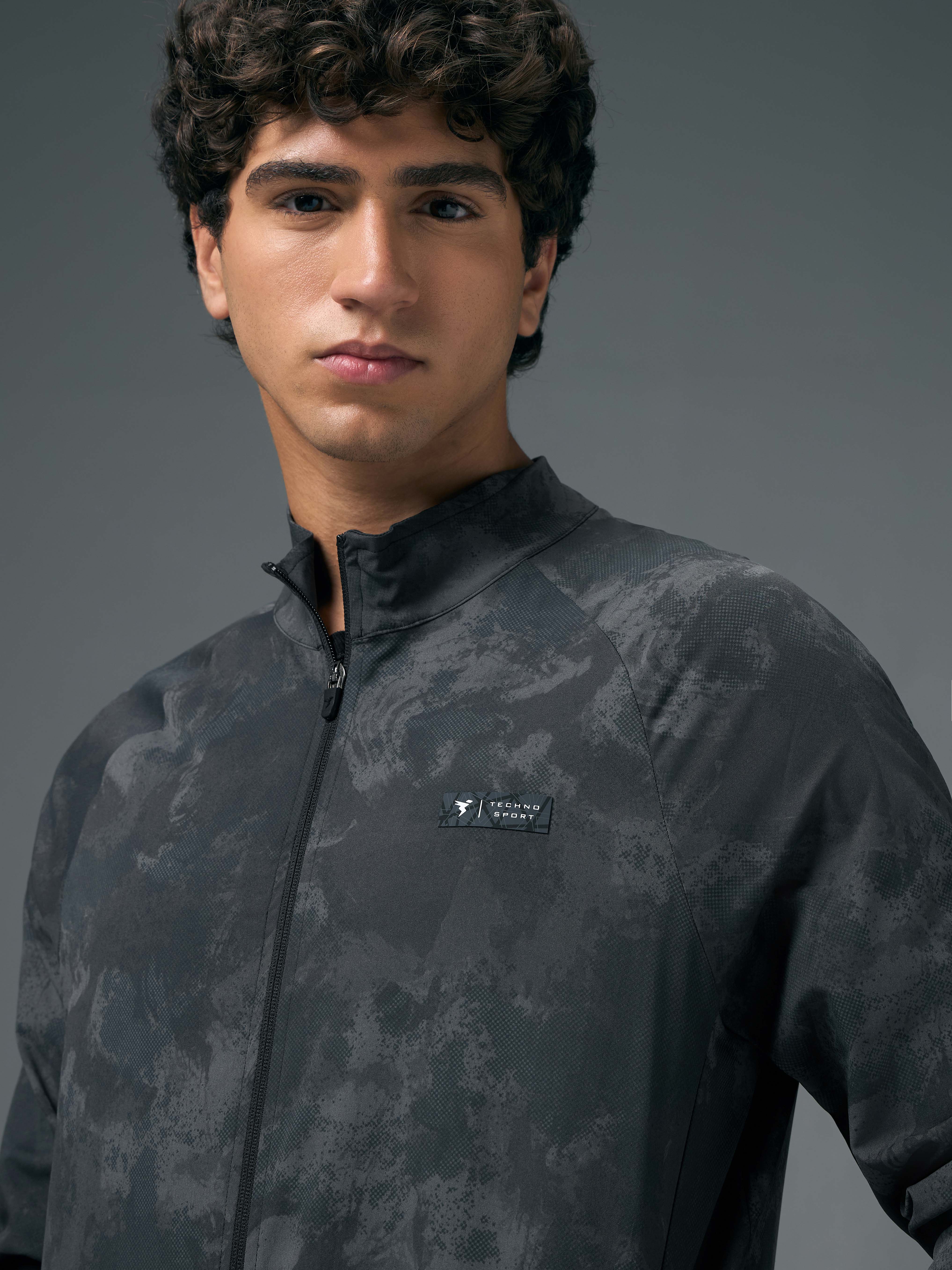 Men Printed Slim Fit Mock Neck Jacket with TS FLEXI - Image 4