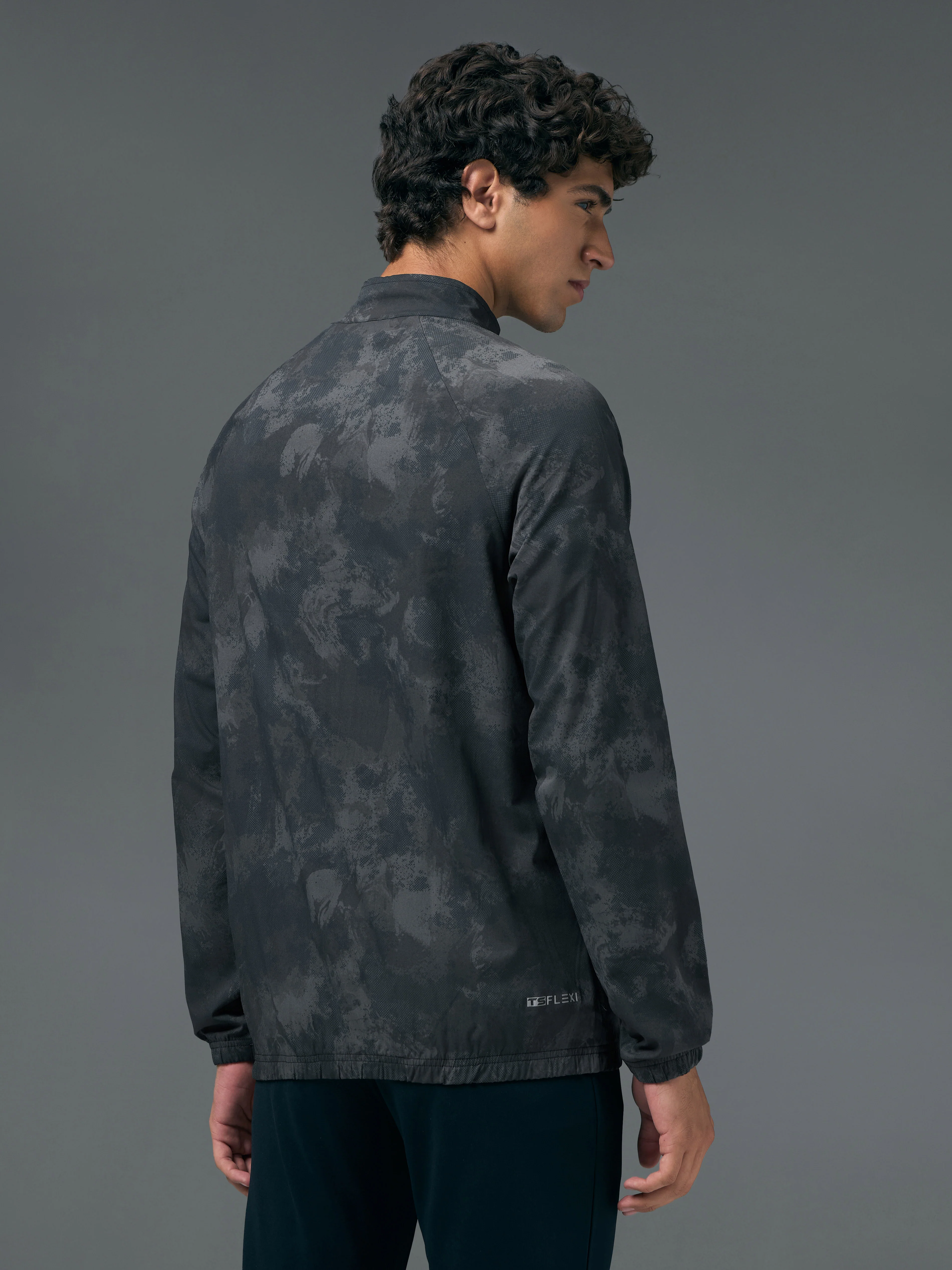 Men Printed Slim Fit Mock Neck Jacket with TS FLEXI - Image 6