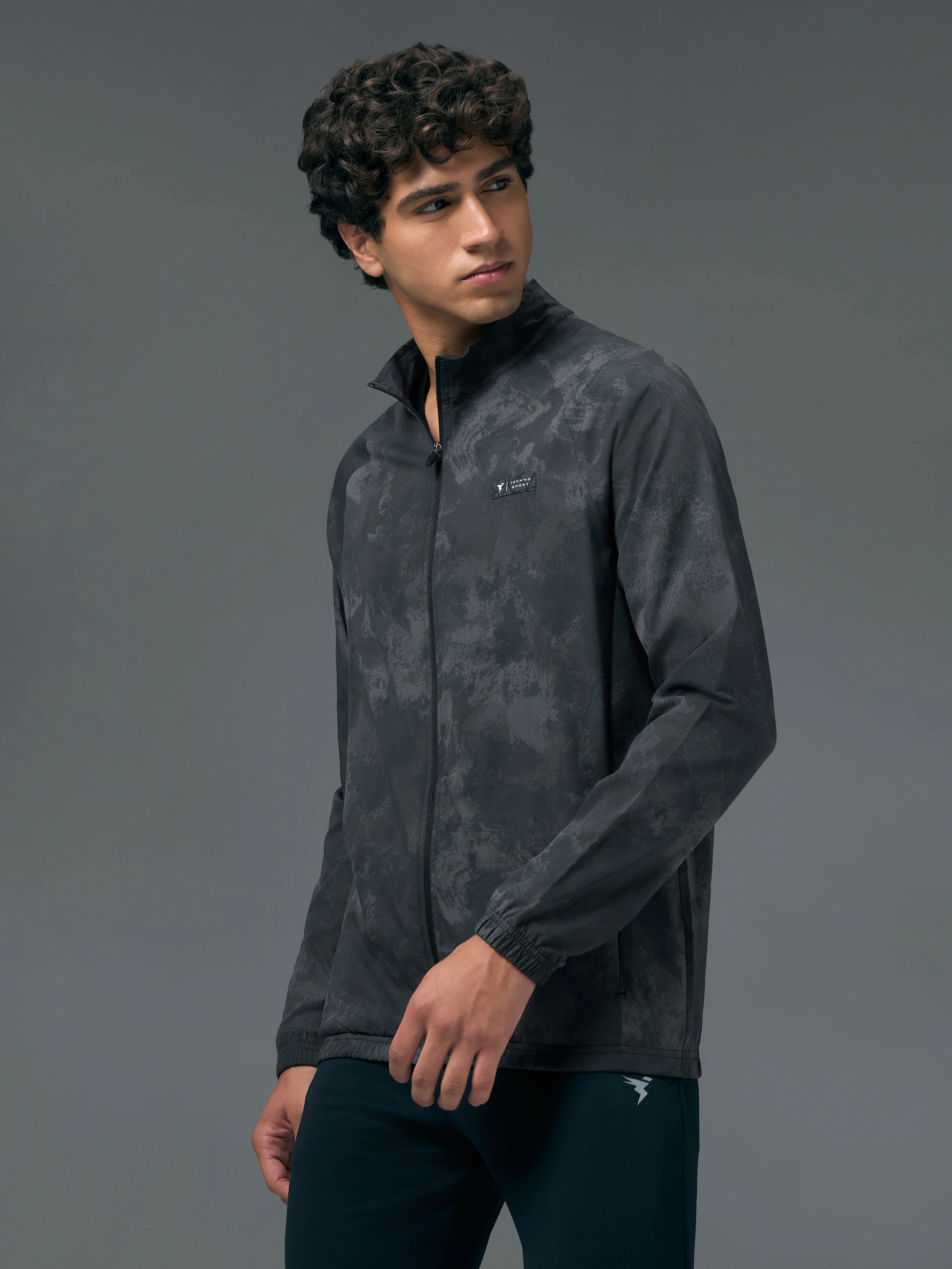 Men Printed Slim Fit Mock Neck Jacket with TS FLEXI - Image 7