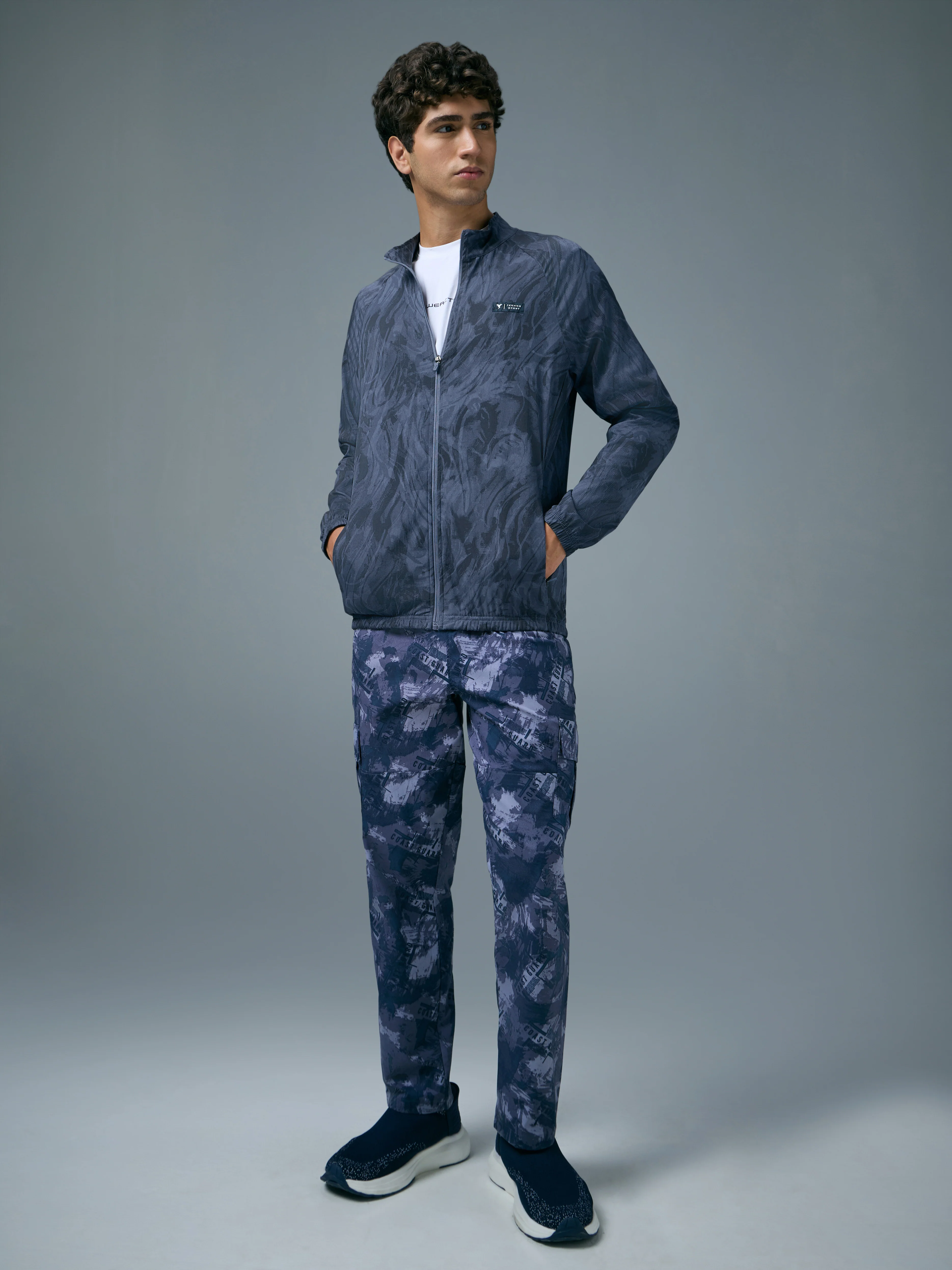Men Printed Slim Fit Mock Neck Jacket with TS FLEXI - Image 5