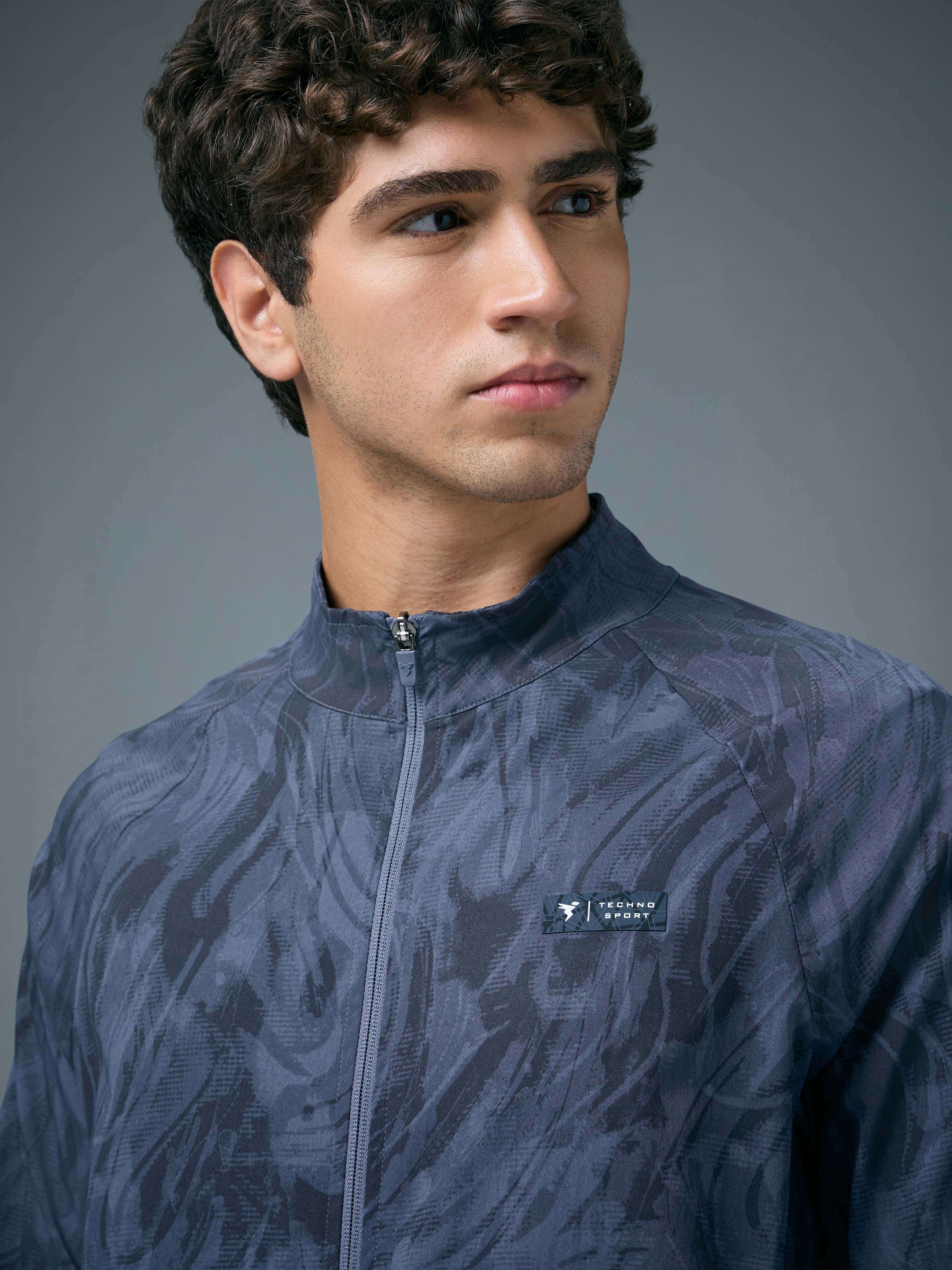 Men Printed Slim Fit Mock Neck Jacket with TS FLEXI - Image 6