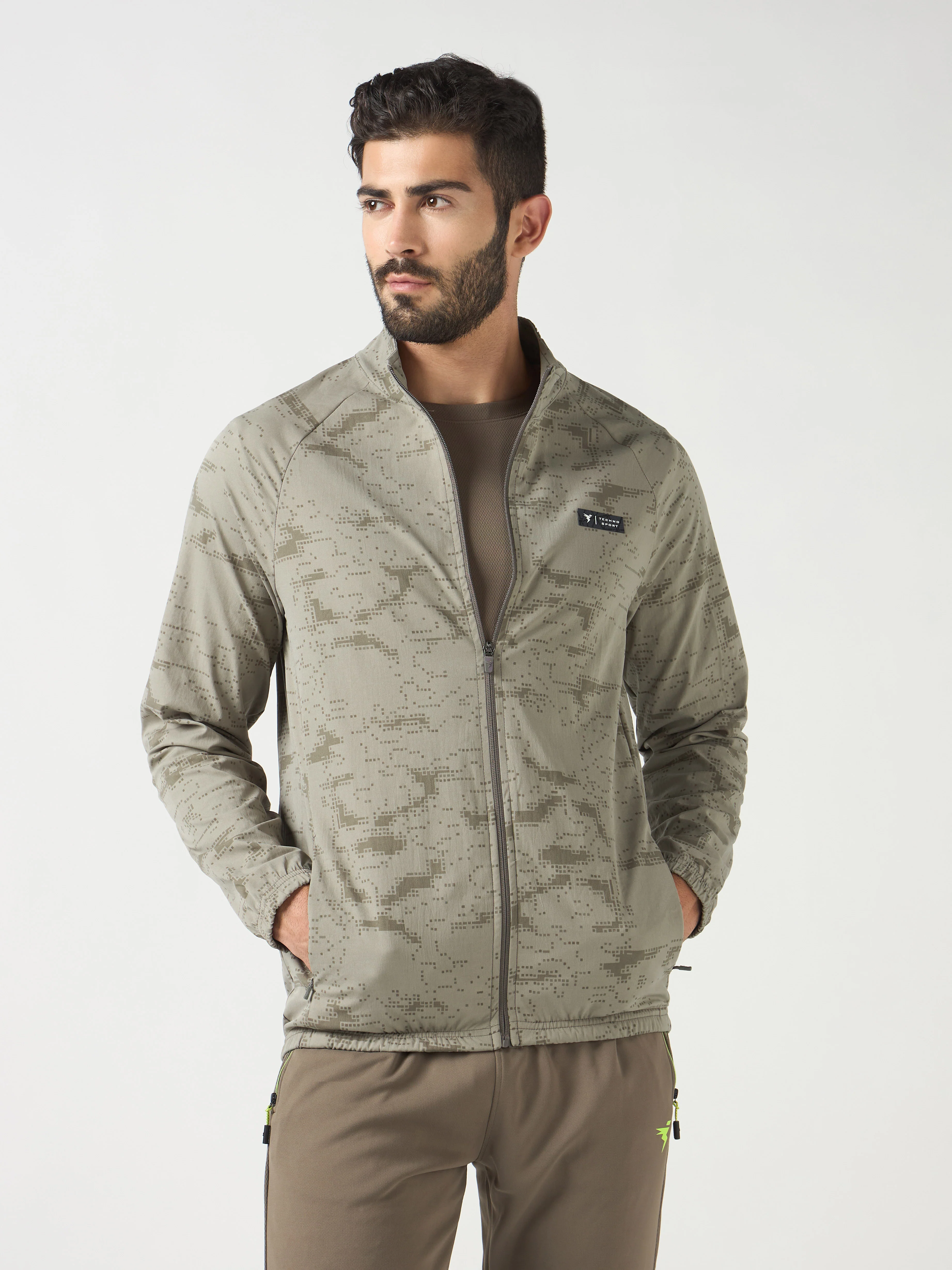 Men Printed Slim Fit Mock Neck Jacket with TS FLEXI - Image 2
