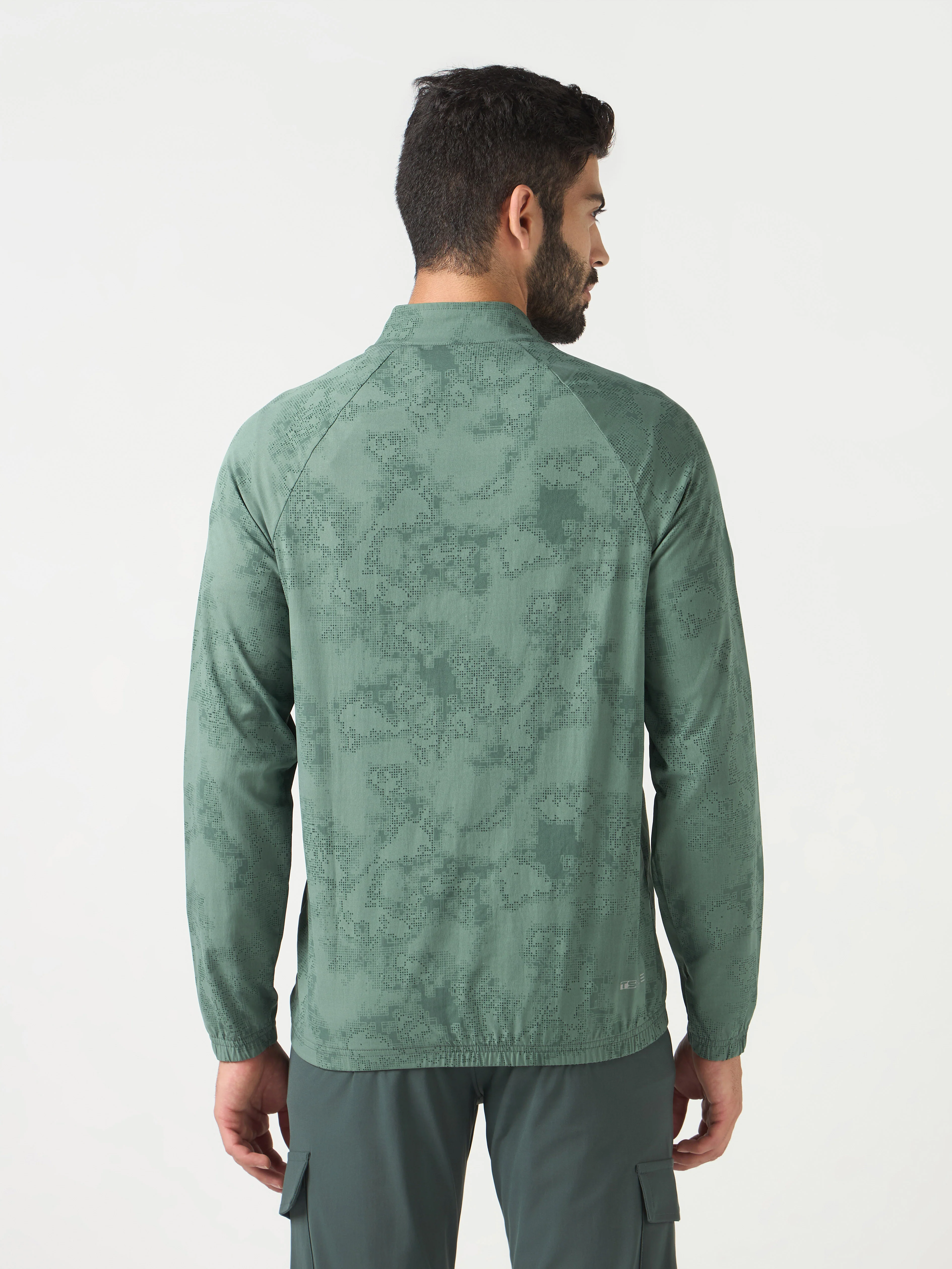Men Printed Slim Fit Mock Neck Jacket with TS FLEXI - Image 3